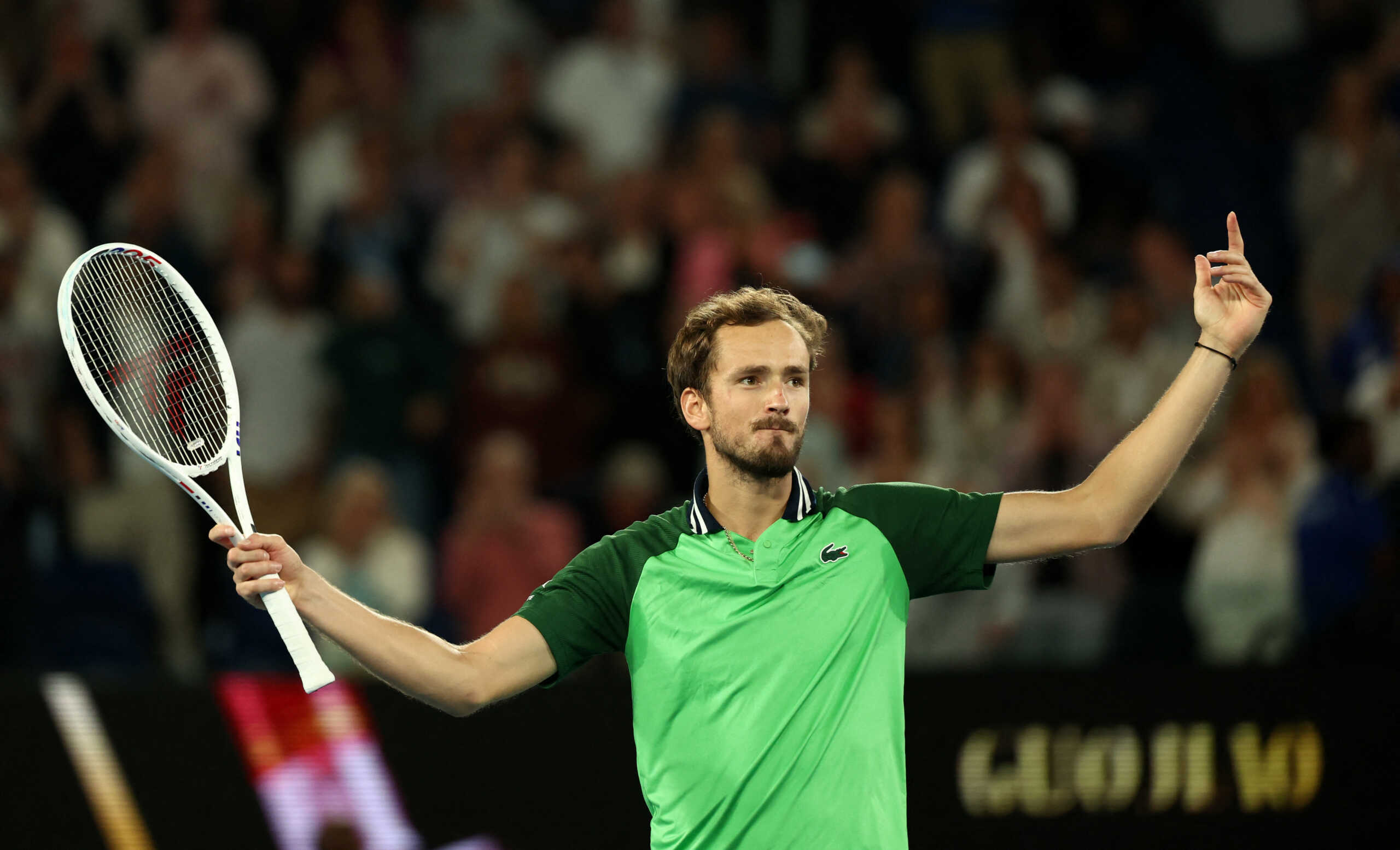 Tennis - Australian Open - Melbourne Park, Melbourne, Australia - January 27, 2024 Russia's Daniil Medvedev celebrates winning his semi final match against Germany's Alexander Zverev REUTERS
