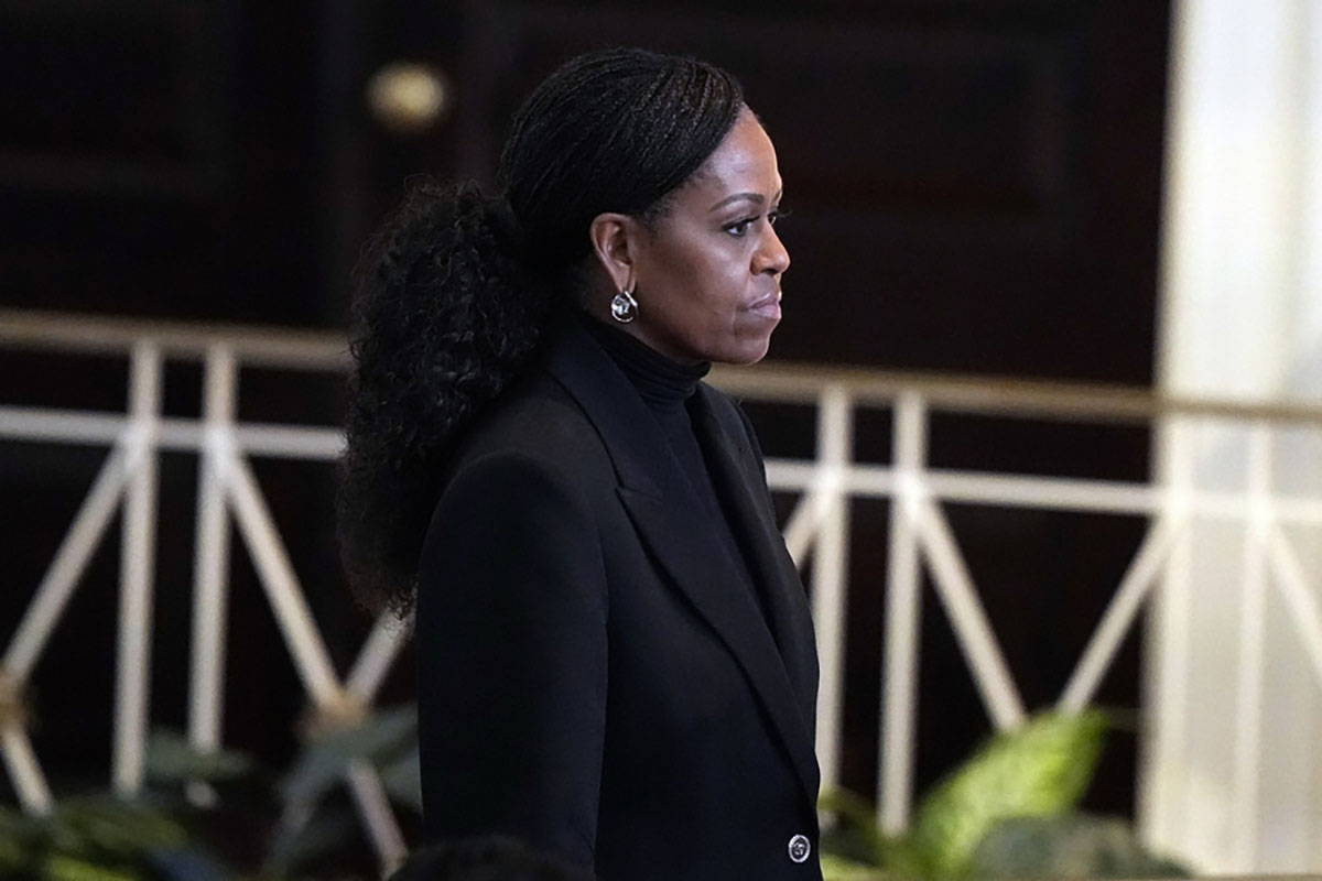 epa10999548 Former US first lady Michelle Obama arrives before a tribute service for former first lady Rosalynn Carter at Glenn Memorial Church at Emory University in Atlanta, Georgia, USA, 28 November 2023. Former US First Lady Rosalynn Carter, wife of former US President Jimmy Carter, died at the age of 96 at her home in Plains, Georgia on 19 November 2023. Her funeral will be held on Wednesday 29 November 2023 in Plains, Georgia, USA.  EPA