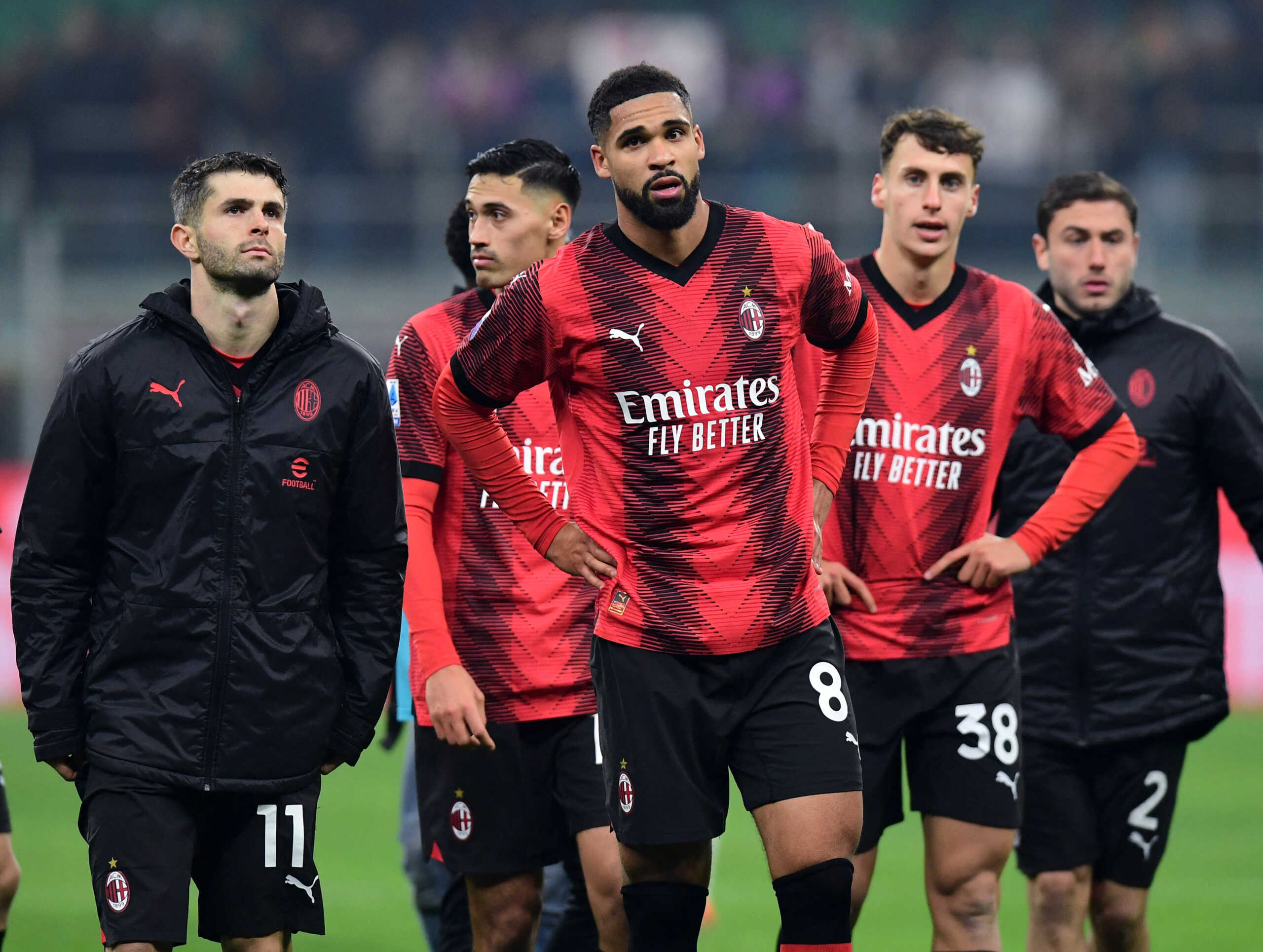 Soccer Football - Serie A - AC Milan v Bologna - San Siro, Milan, Italy - January 27, 2024 AC Milan's Ruben Loftus-Cheek and Christian Pulisic after the match REUTERS