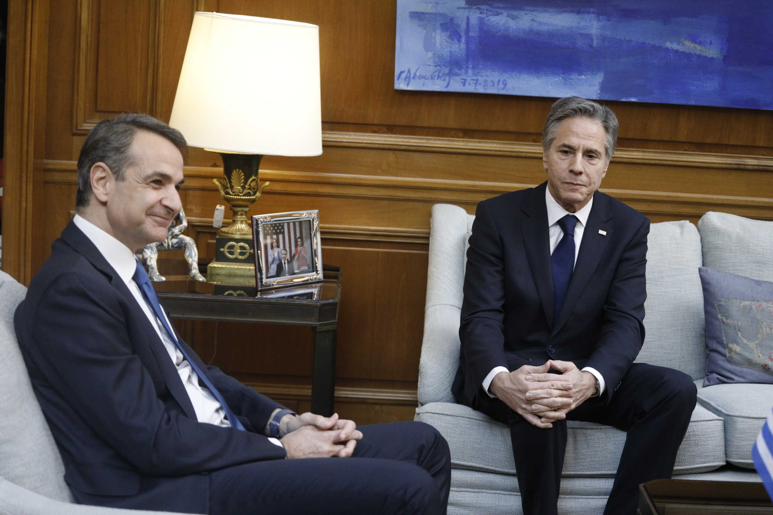 Συνάντηση του Πρωθυπουργού Κυριάκου Μητσοτάκη με τον Αμερικανό υπουργό Εξωτερικών Άντονι Μπλίνκεν, Δευτέρα 20 φεβρουαρίου 2023.
(ΓΙΩΡΓΟΣ ΚΟΝΤΑΡΙΝΗΣ
