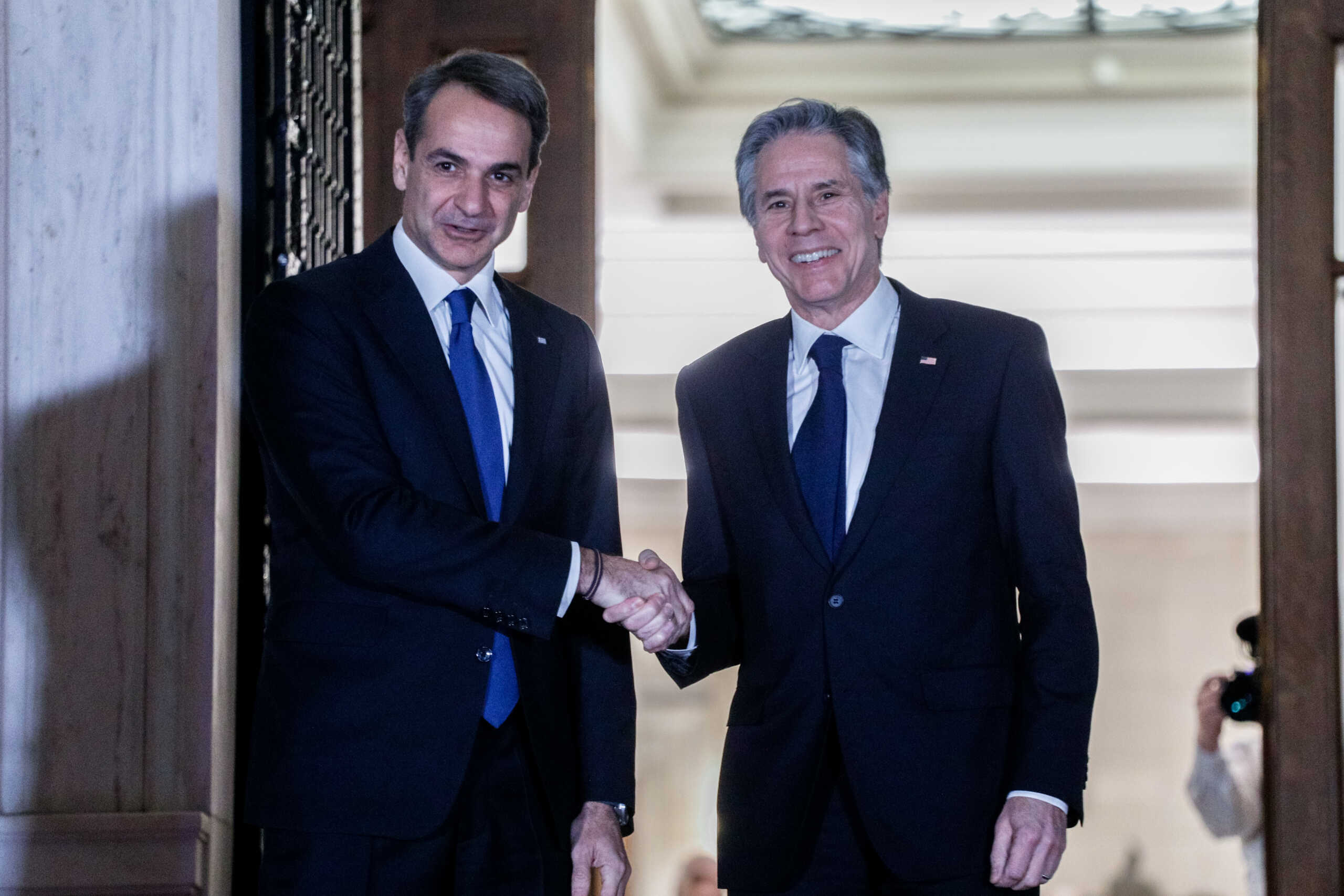 Συνάντηση του Πρωθυπουργού Κυριάκου Μητσοτάκη με τον Αμερικανό υπουργό Εξωτερικών Άντονι Μπλίνκεν, Δευτέρα 20 φεβρουαρίου 2023.
(ΓΙΩΡΓΟΣ ΚΟΝΤΑΡΙΝΗΣ