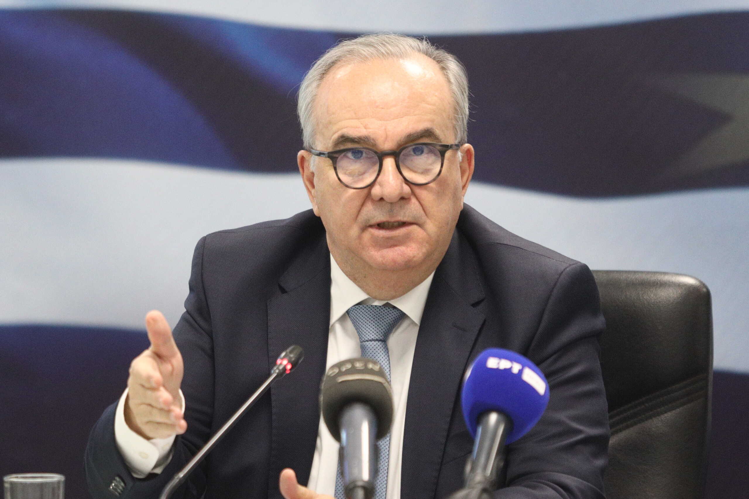 Συνέντευξη τύπου του αναπληρωτή υπουργού Οικονομικών Νίκου Παπαθανάση για την αξιοποίηση ευρωπαϊκών πόρων, Δευτέρα 15 Ιανουαρίου 2024. 
(ΓΙΑΝΝΗΣ ΠΑΝΑΓΟΠΟΥΛΟΣ