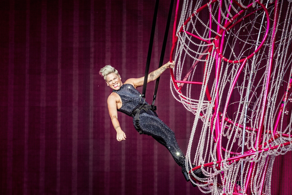epaselect epa07761516 US singer Pink perfoms in concert during her 'Beautiful Trauma World Tour 2019' at the CASA Arena in Horsens, Denmark, 07 August 2019, issued 08 August 2019.  EPA