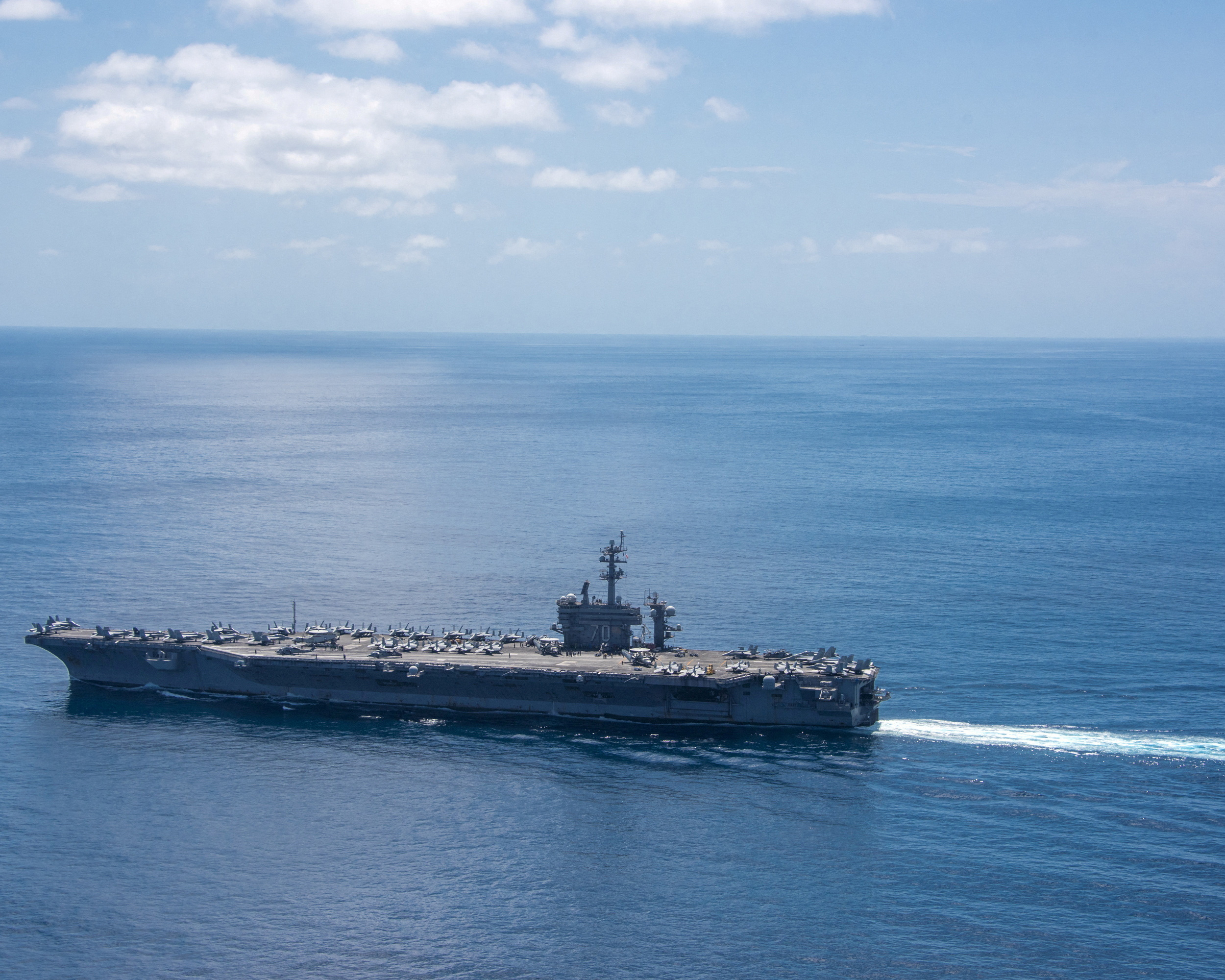 FILE PHOTO: The aircraft carrier USS Carl Vinson transits the Indian Ocean April 15, 2017.  U.S. Navy