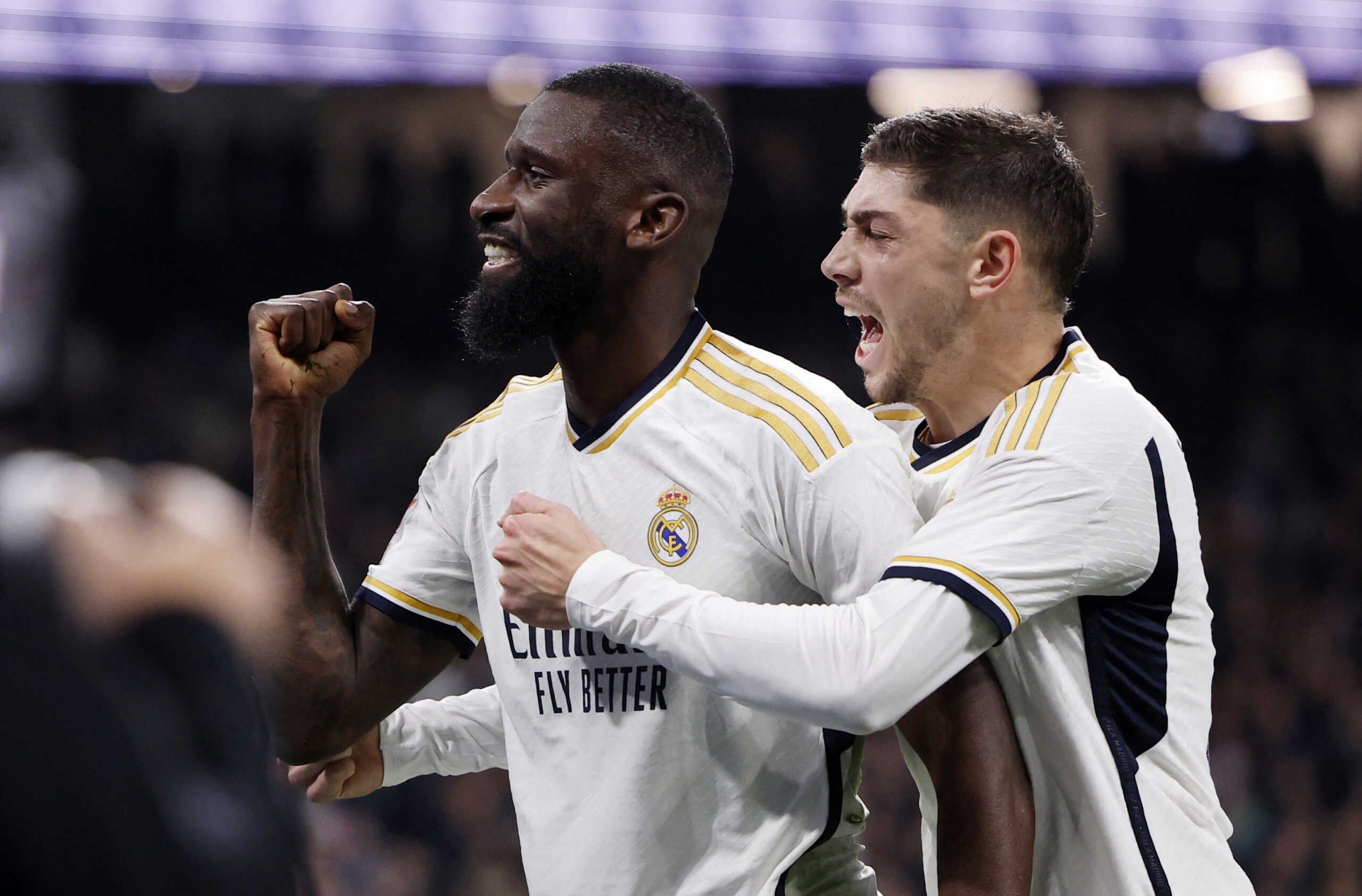 Soccer Football - Real Madrid v RCD Mallorca - Santiago Bernabeu, Madrid, Spain - January 3, 2024 Real Madrid's Antonio Rudiger celebrates scoring their first goal REUTERS