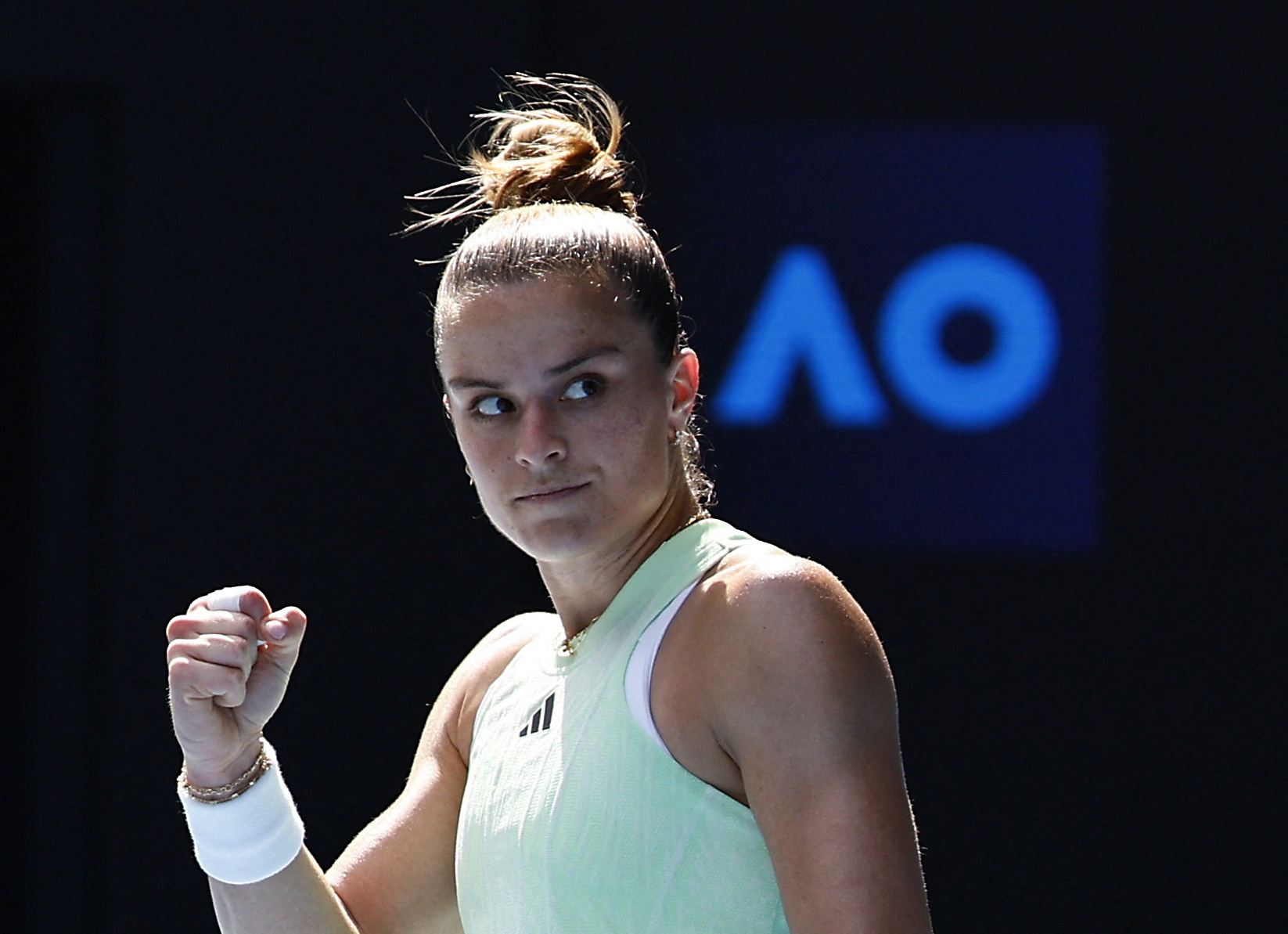 Tennis - Australian Open - Melbourne Park, Melbourne, Australia - January 14, 2024 Greece's Maria Sakkari reacts at her first round match against Japan's Nao Hibino REUTERS
