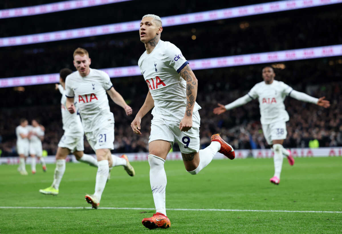Soccer Football - Premier League - Tottenham Hotspur v Brentford - Tottenham Hotspur Stadium, London, Britain - January 31, 2024  Tottenham Hotspur's Richarlison celebrates scoring their third goal REUTERS