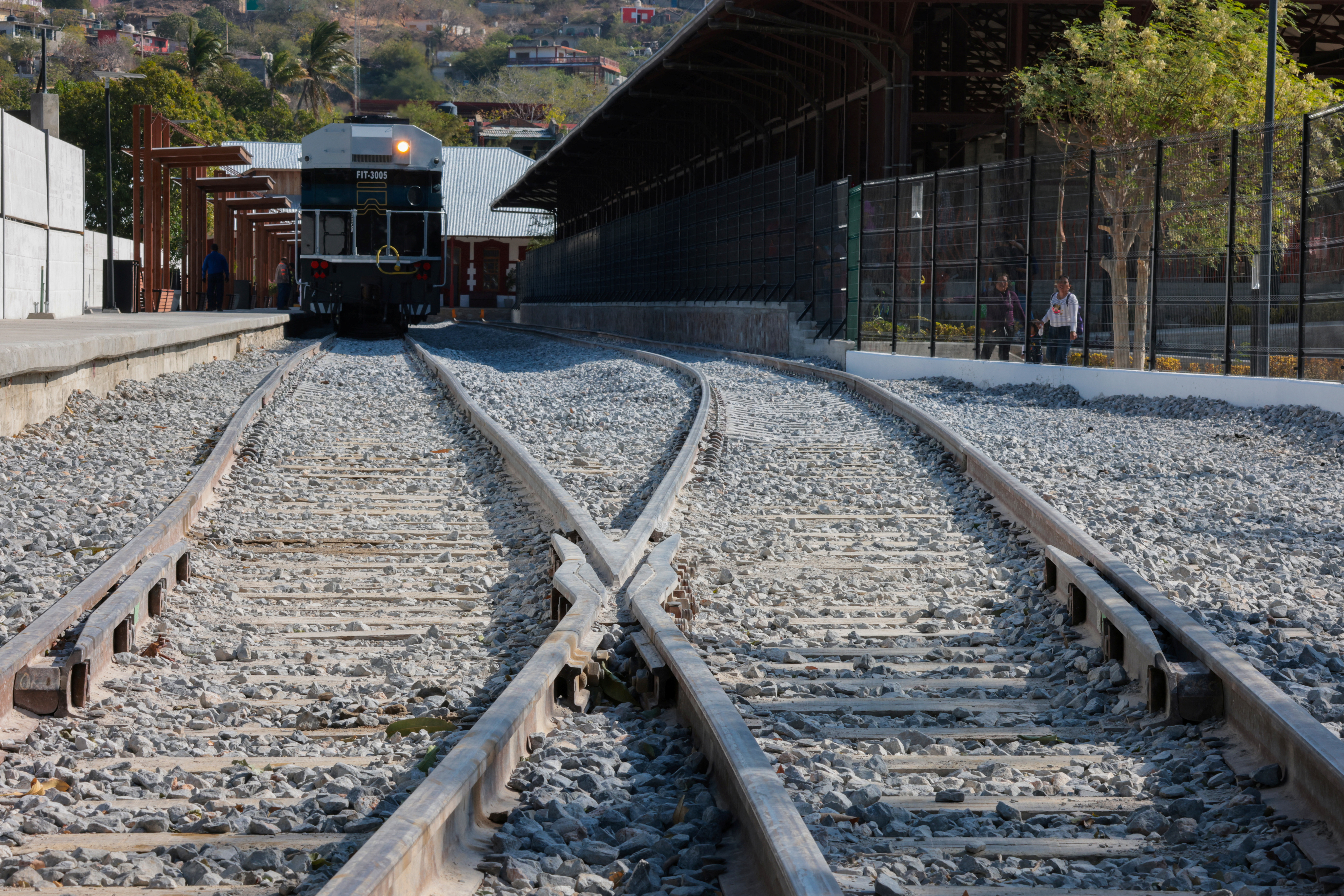 The Inter-Oceanic Train, that crosses the country's narrowest point from the Gulf coast to the Pacific Ocean, in Salina Cruz, Oaxaca, Mexico, is seen in this handout distributed on December 22, 2023. Mexico Presidency