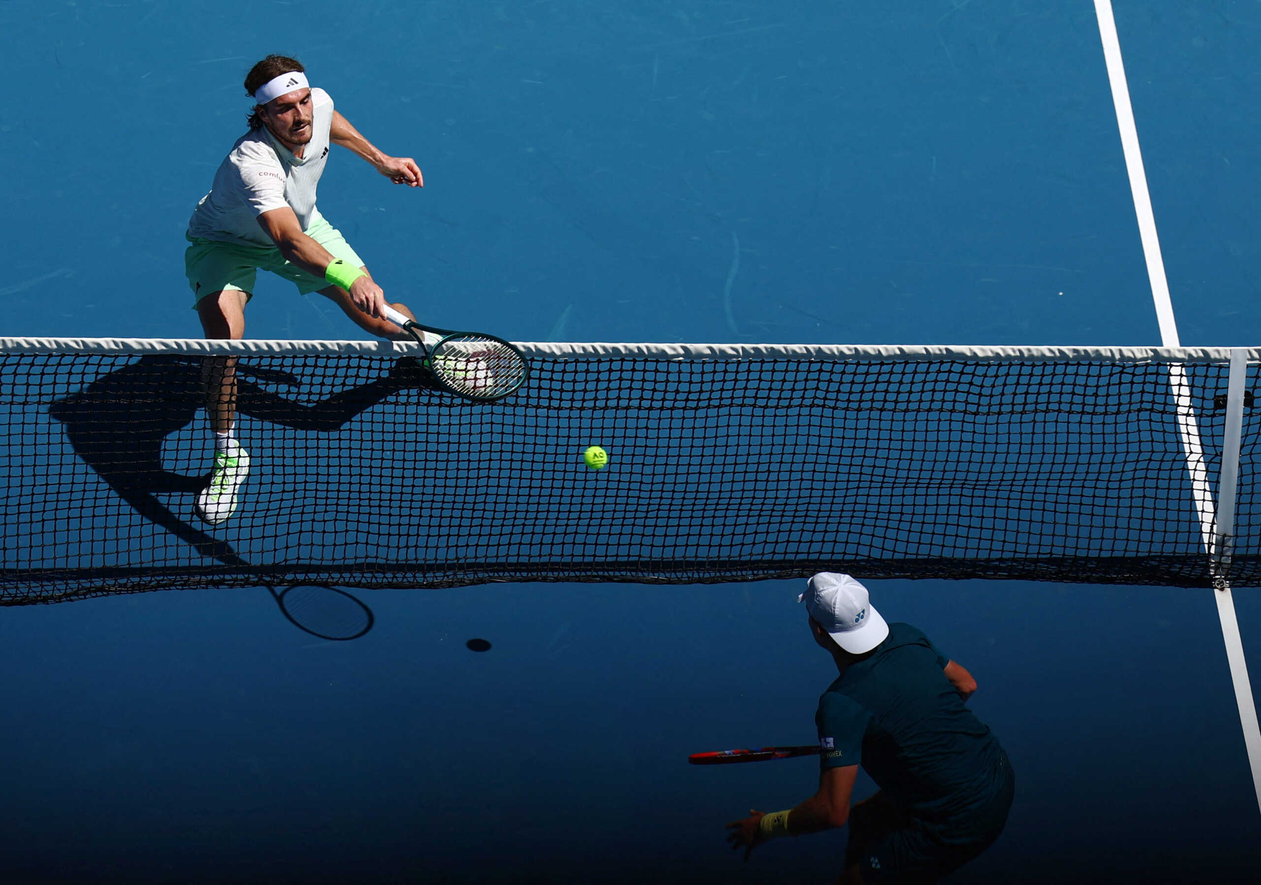 Tennis - Australian Open - Melbourne Park, Melbourne, Australia - January 15, 2024 Greece's Stefanos Tsitsipas in action during his first round match against Belgium's Zizou Bergs REUTERS