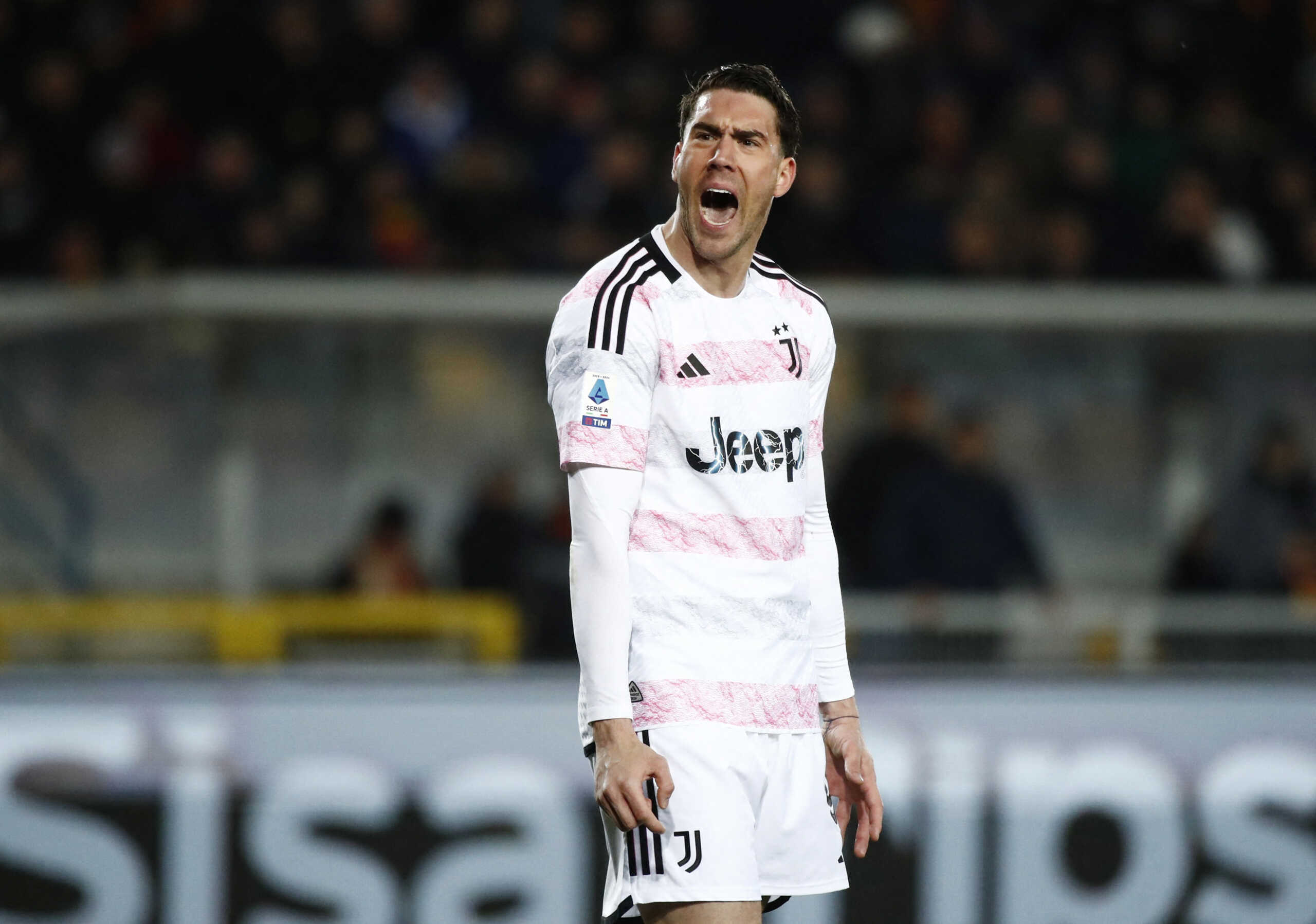 Soccer Football - Serie A - Lecce v Juventus - Stadio Via del mare, Lecce, Italy - January 21, 2024 Juventus' Dusan Vlahovic reacts REUTERS