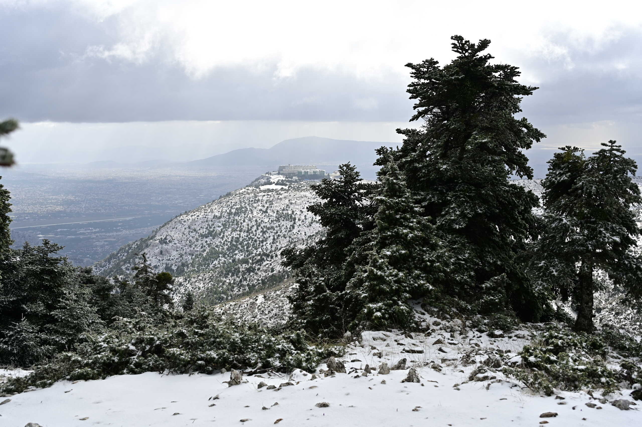 Στιγμιότυπο από την χιονισμένη Πάρνηθα, Δευτέρα 22 Ιανουαρίου 2024. 
(ΜΙΧΑΛΗΣ ΚΑΡΑΓΙΑΝΝΗΣ