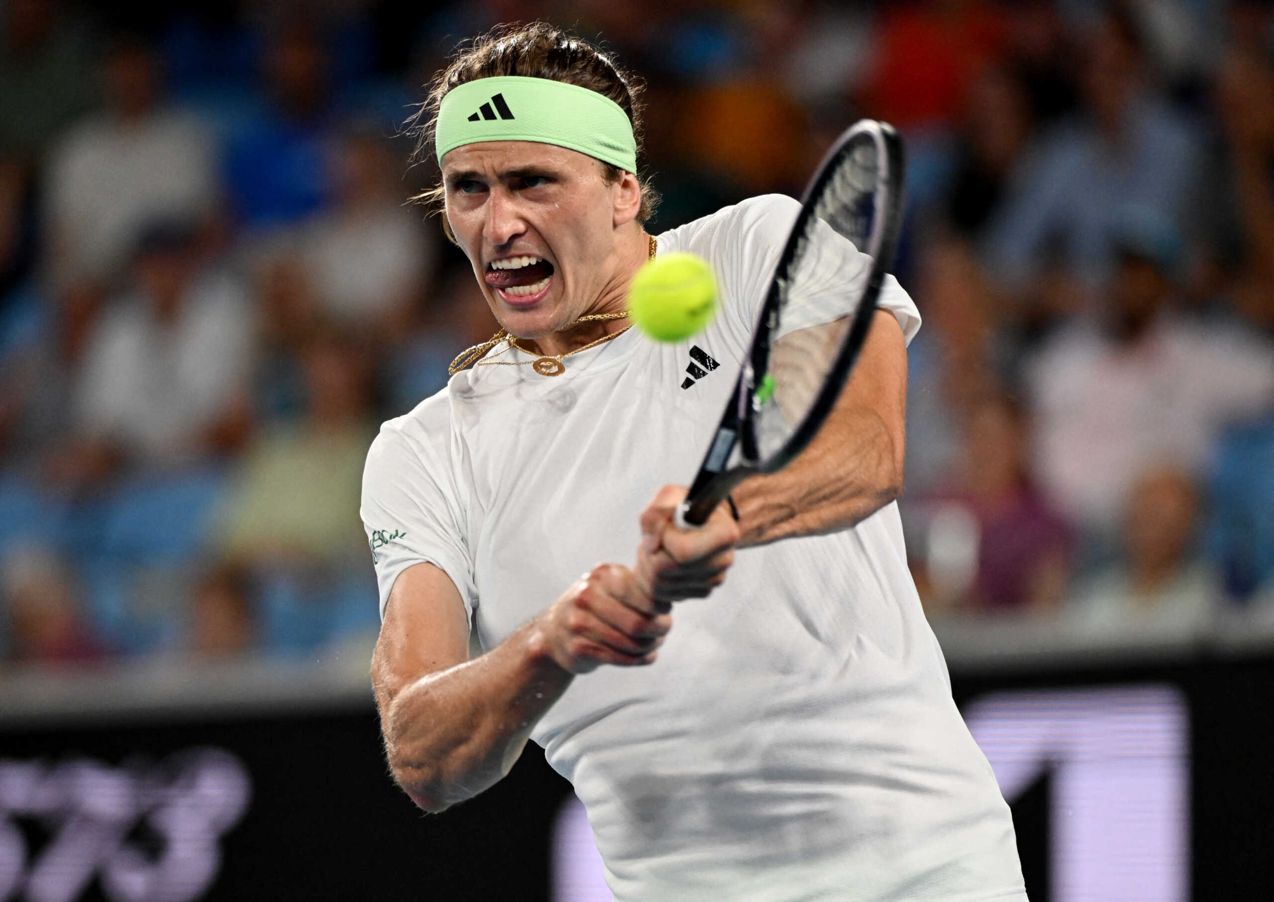 Tennis - Australian Open - Melbourne Park, Melbourne, Australia - January 16, 2024 Germany's Alexander Zverev in action during his first round match against Germany's Dominik Koepfer REUTERS