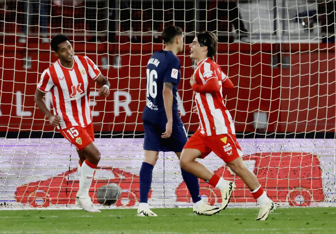 Soccer Football - LaLiga - Almeria v Atletico Madrid - Estadio de los Juegos Mediterraneos, Almeria, Spain - February 24, 2024  Almeria's Luka Romero celebrates scoring their second goal REUTERS