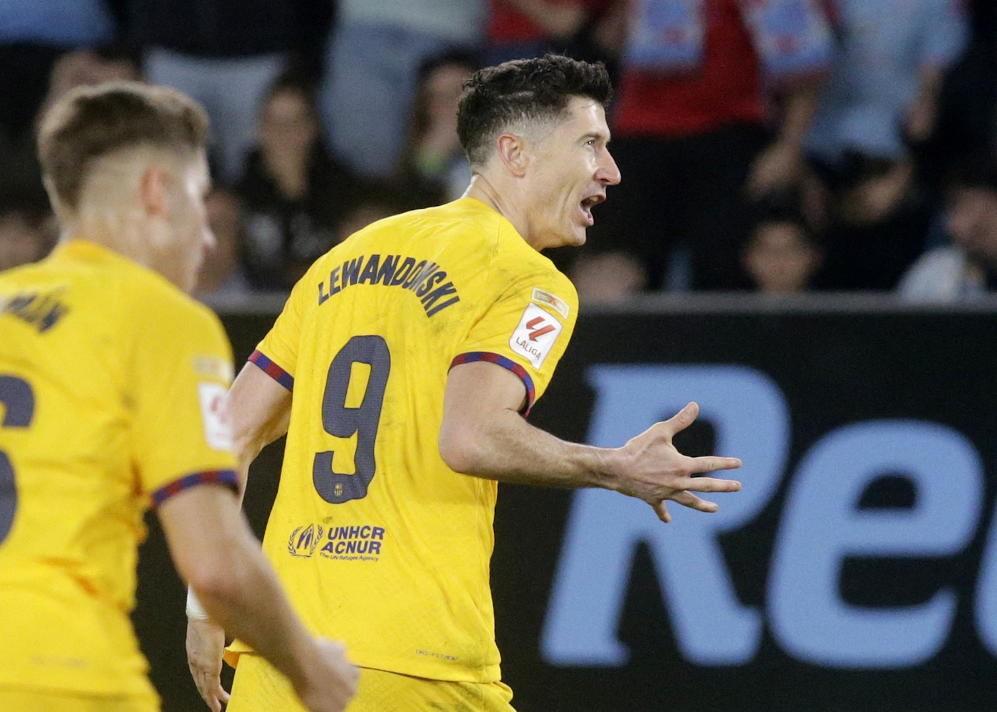 Soccer Football - LaLiga - Celta Vigo v FC Barcelona - Estadio de Balaidos, Vigo, Spain - February 17, 2024 FC Barcelona's Robert Lewandowski celebrates scoring their second goal REUTERS