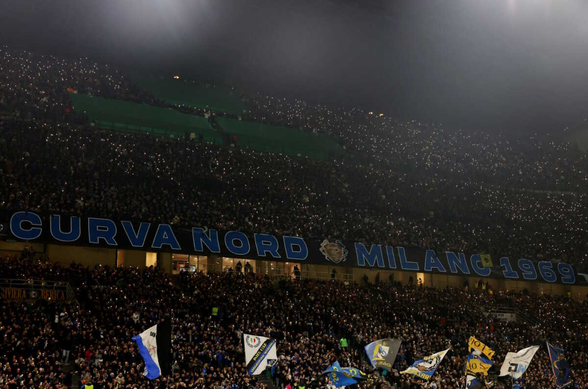 Soccer Football - Champions League - Round of 16 - First Leg - Inter Milan v Atletico Madrid - San Siro, Milan, Italy - February 20, 2024 Inter Milan fans inside the stadium before the match REUTERS