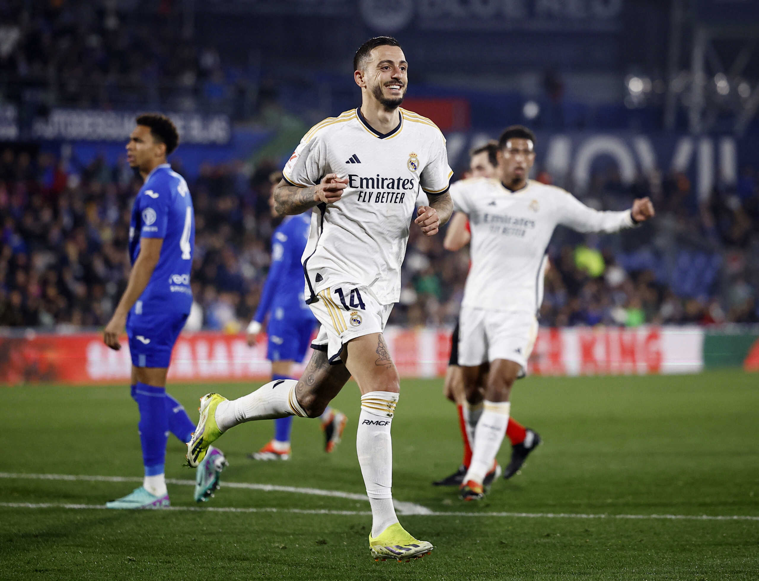 Soccer Football - LaLiga - Getafe v Real Madrid - Coliseum Alfonso Perez, Getafe, Spain - February 1, 2024 Real Madrid's Joselu celebrates scoring their second goal REUTERS