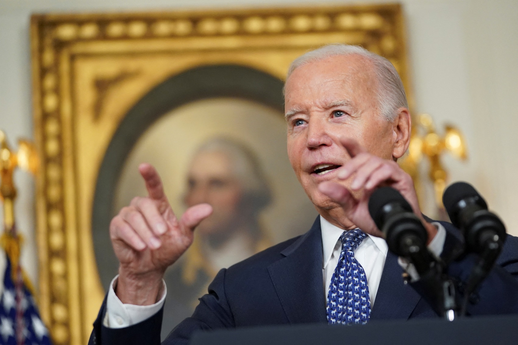 U.S. President Joe Biden delivers remarks at the White House in Washington, U.S., February 8, 2024. REUTERS