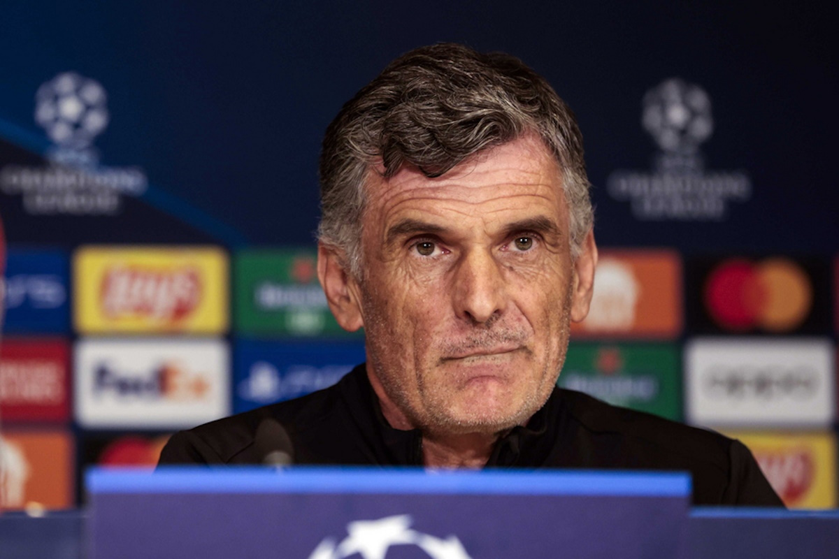 epa10896033 Sevilla head coach Jose Luis Mendilibar attends a press conference in Eindhoven, the Netherlands, 02 October 2023. PSV face Sevilla in a UEFA Champions League group match on 03 October.  EPA