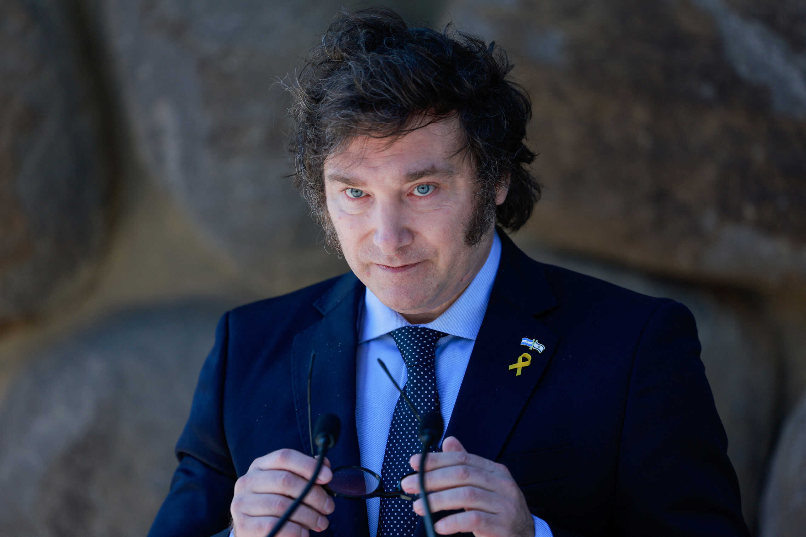 Argentina's President Javier Milei looks on during a visit to Yad Vashem, the World Holocaust Remembrance Centre, in Jerusalem, February 7, 2024. REUTERS