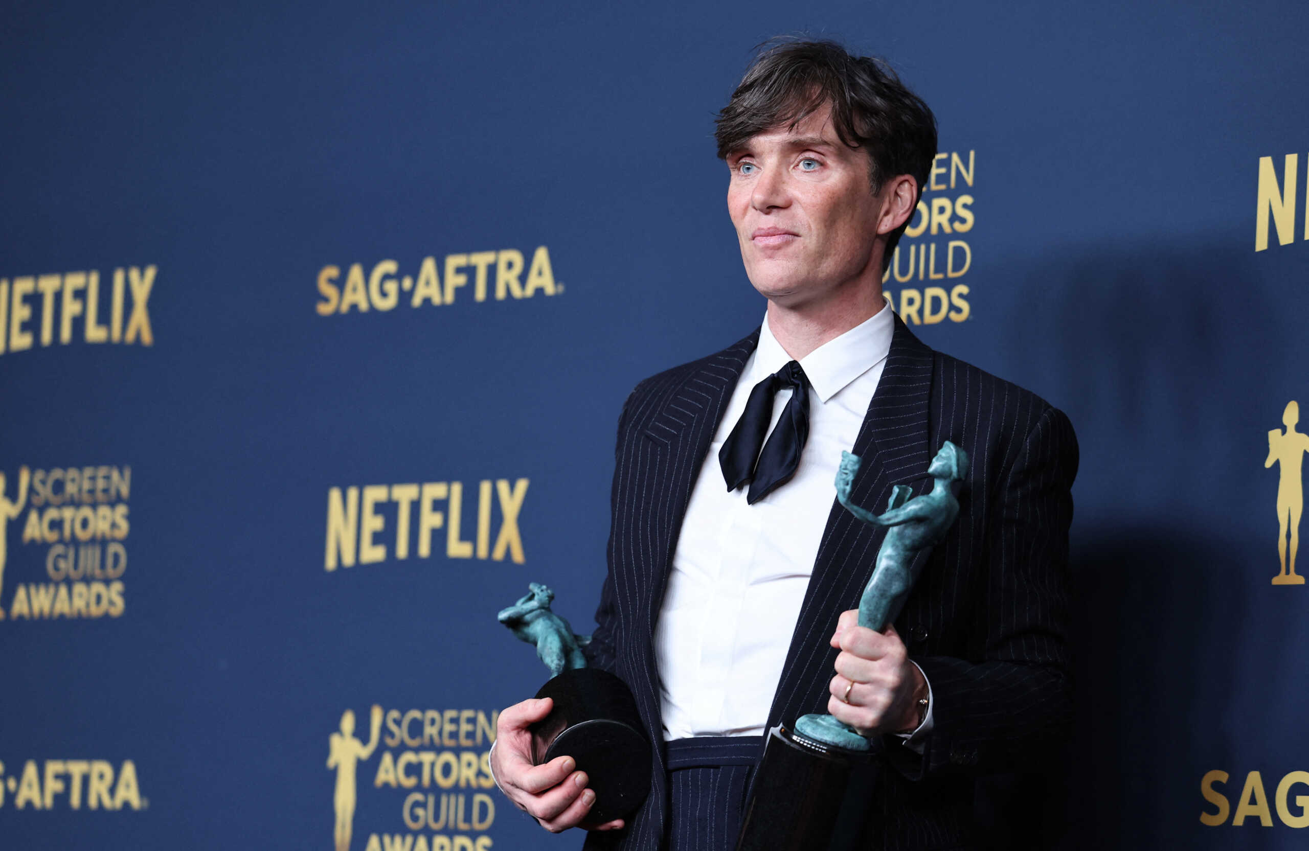 Cillian Murphy poses with the award Male Actor in a Leading Role for Oppenheimer at the 30th Screen Actors Guild Awards, in Los Angeles, California, U.S., February 24, 2024. REUTERS