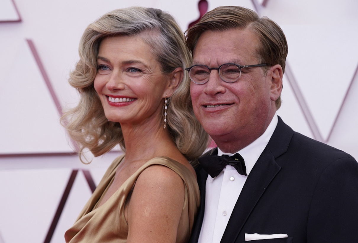 epa09160418 Paulina Porizkova (L) and Aaron Sorkin arrive for the 93rd annual Academy Awards ceremony at Union Station in Los Angeles, California, USA, 25 April 2021. The Oscars are presented for outstanding individual or collective efforts in filmmaking in 24 categories. The Oscars happen two months later than originally planned, due to the impact of the coronavirus COVID-19 pandemic on cinema.  EPA