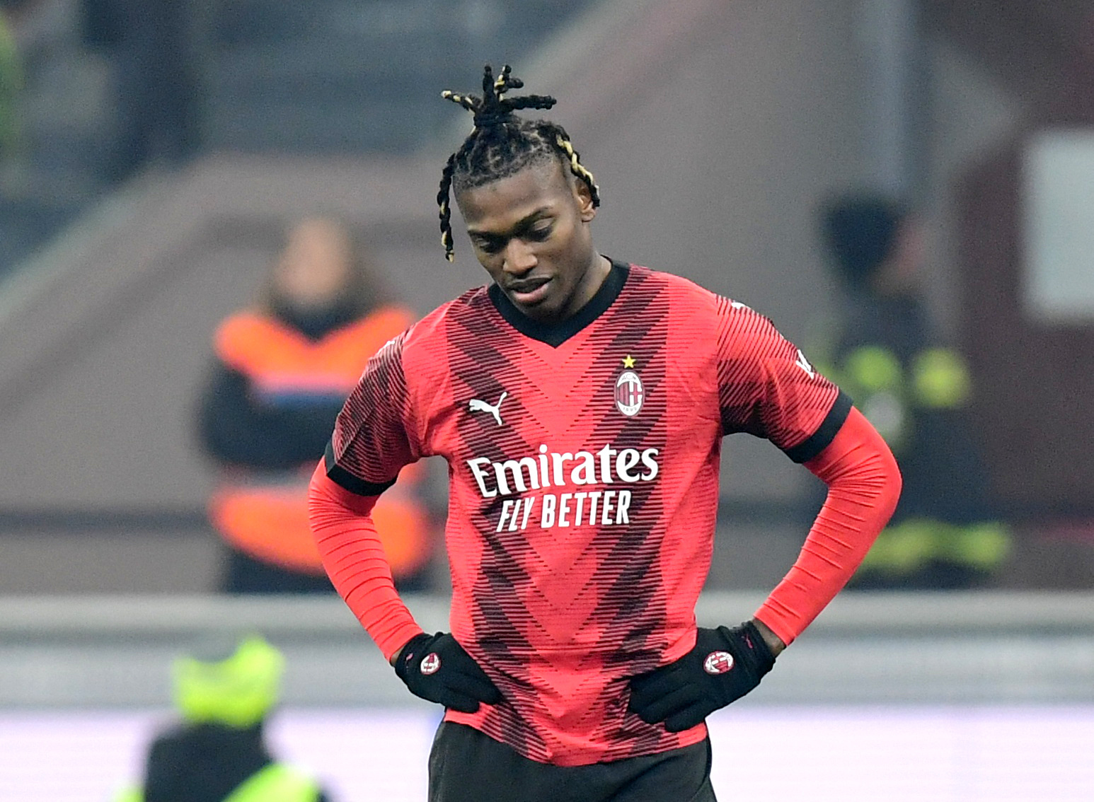Soccer Football - Serie A - AC Milan v Bologna - San Siro, Milan, Italy - January 27, 2024 AC Milan's Rafael Leao reacts REUTERS