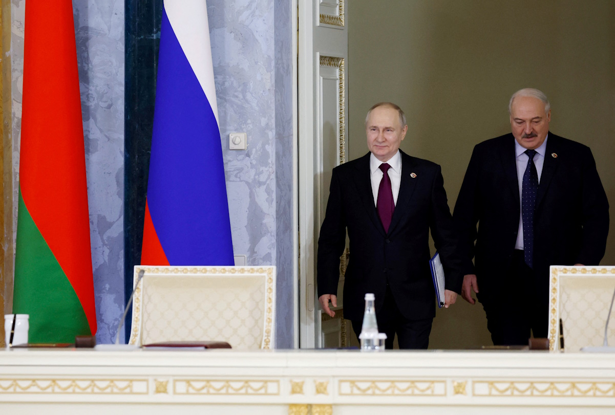 Russian President Vladimir Putin and Belarusian President Alexander Lukashenko attend a meeting of the Supreme State Council of Russia-Belarus Union State in Saint Petersburg, Russia, January 29, 2024. Sputnik