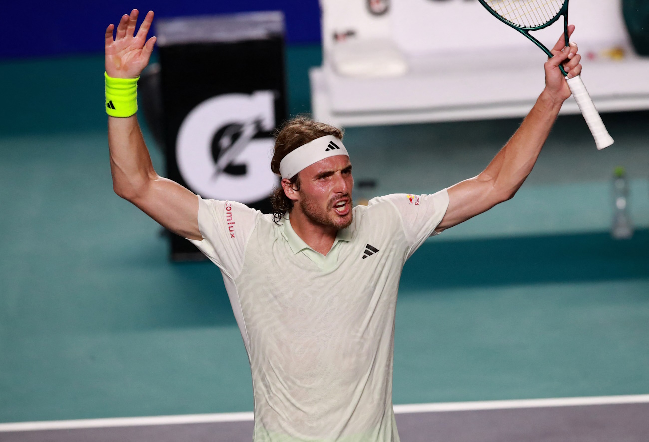 Tennis - ATP 500 - Mexican Open - Arena GNP Seguros, Acapulco, Mexico - February 28, 2024  Greece's Stefanos Tsitsipas celebrates after winning his round of 16 match against  Italy's Flavio Cobolli REUTERS