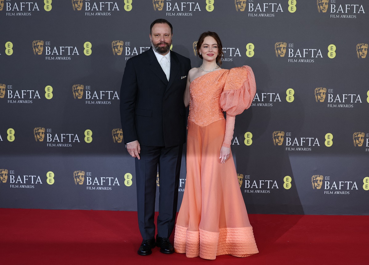 Yorgos Lanthimos and Emma Stone arrive at the 2024 British Academy of Film and Television Awards (BAFTA) at the Royal Festival Hall in the Southbank Centre, London, Britain, February 18, 2024. REUTERS