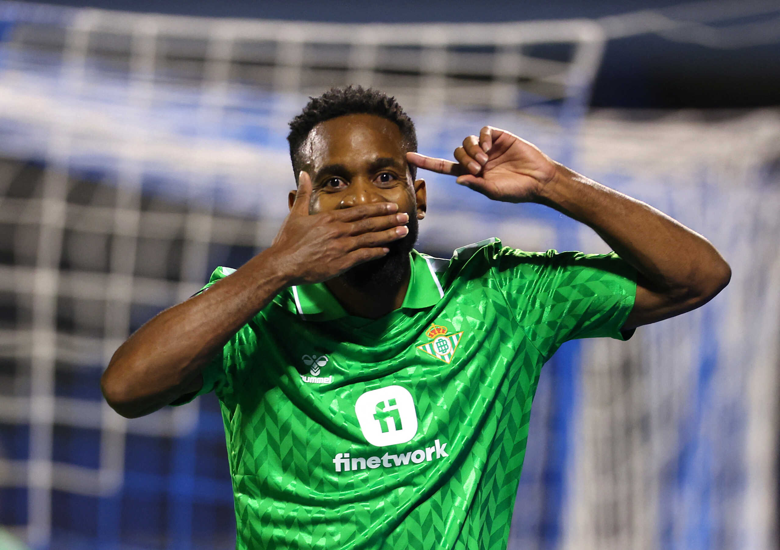 Soccer Football - Europa Conference League - Play-Off - Second Leg - GNK Dinamo Zagreb v Real Betis - Stadion Maksimir, Zagreb, Croatia - February 22, 2024 Real Betis' Cedric Bakambu celebrates scoring their first goal REUTERS