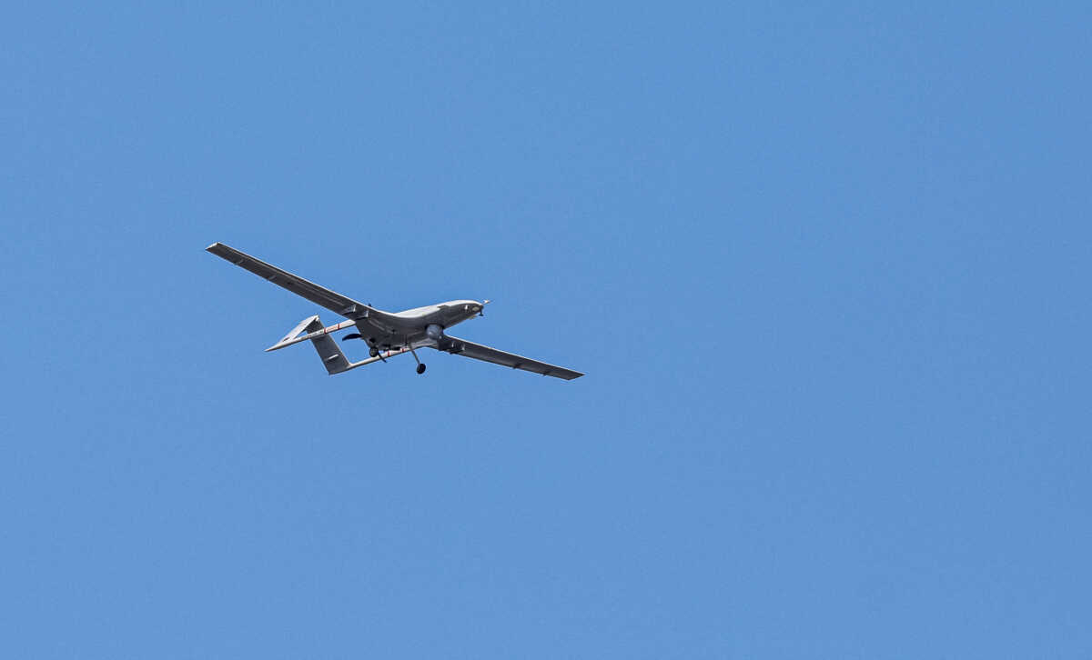 FILE PHOTO: A Bayraktar TB2 unmanned combat aerial vehicle is seen during a demonstration flight at Teknofest aerospace and technology festival in Baku, Azerbaijan May 27, 2022. REUTERS