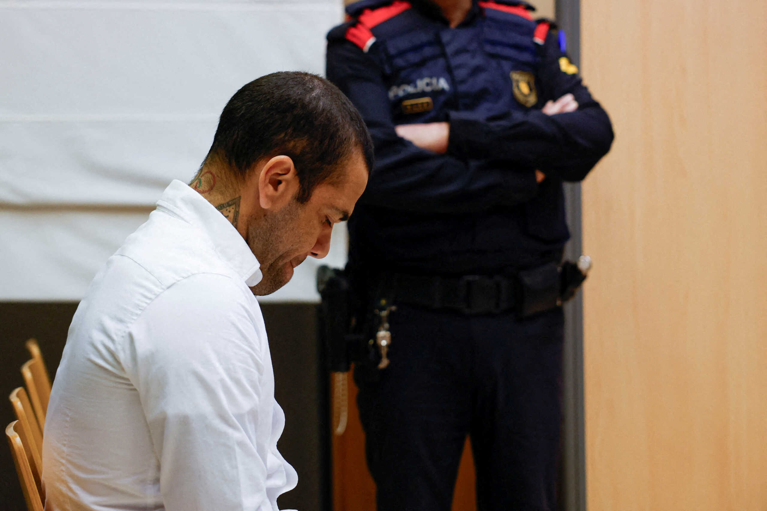 Brazil soccer player Dani Alves sits in court during the first day of his trial in Barcelona, Spain, February 5, 2024. Alberto Estevez