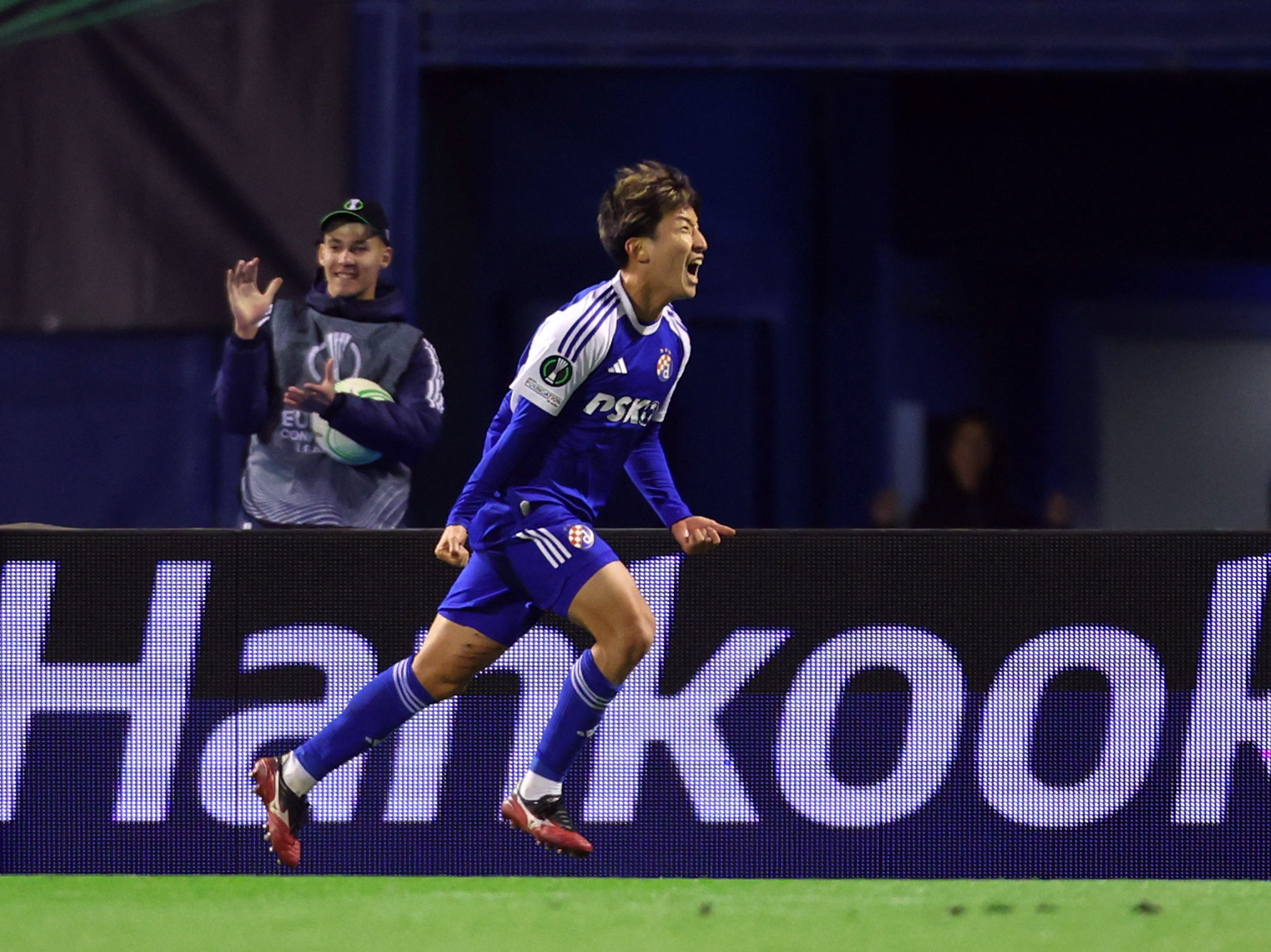 Soccer Football - Europa Conference League - Play-Off - Second Leg - GNK Dinamo Zagreb v Real Betis - Stadion Maksimir, Zagreb, Croatia - February 22, 2024 Dinamo Zagreb's Takuro Kaneko celebrates scoring their first goal REUTERS