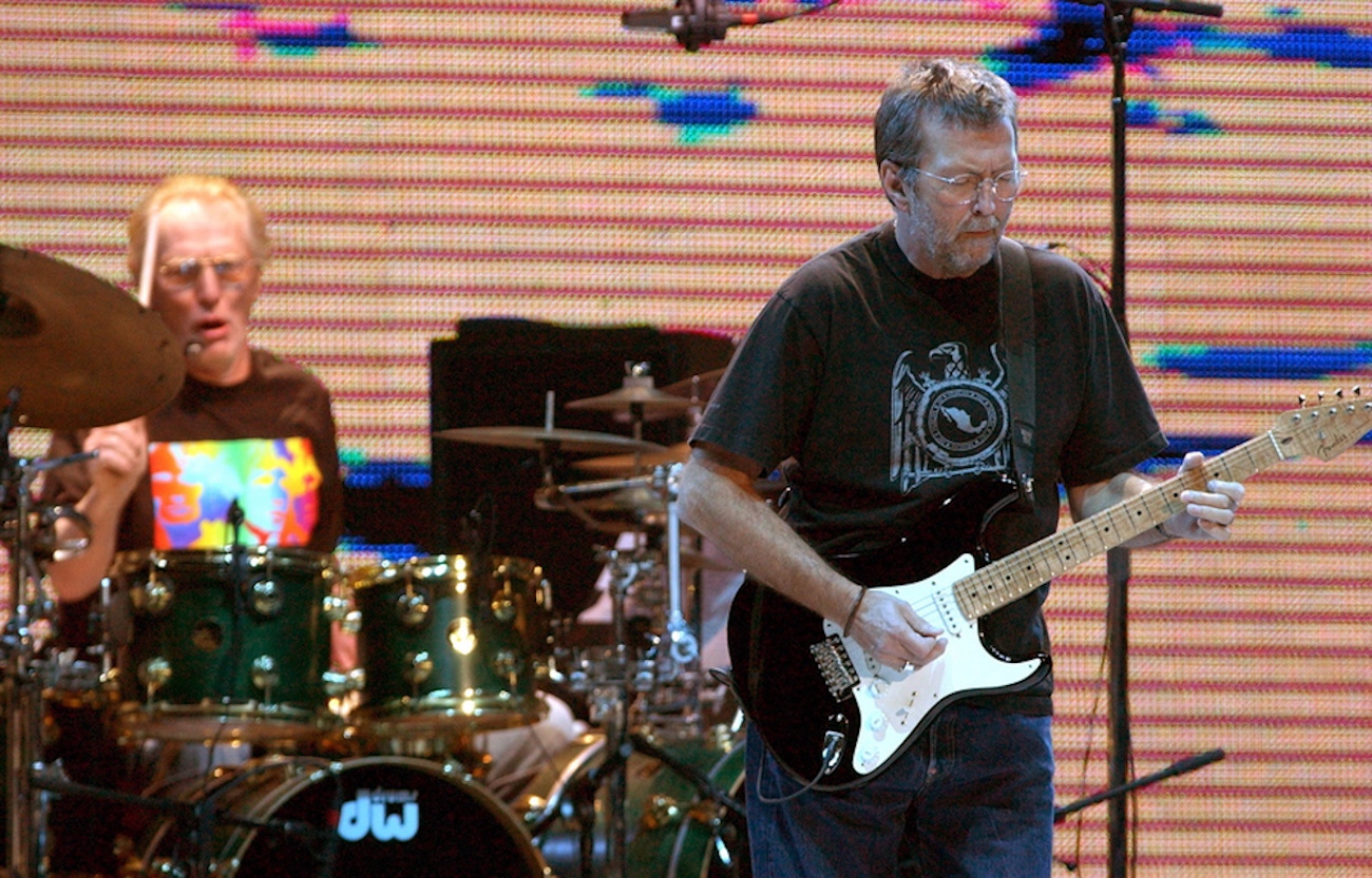 epa07900744 (FILE) - Guitarist Eric Clapton (R) and drummer Ginger Baker (L) perform during a reunion of Cream, at Madison Square Garden in New York, USA, 25 October 2005 (reissued 26 September 2019). Legendary drummer Ginger Baker died on 06 October 2019 at the age of 80, his family announced. The jazz and blues drummer who co-founded the rock band Cream, had been reported critically ill in hospital, his family announced 26 September 2019.  EPA