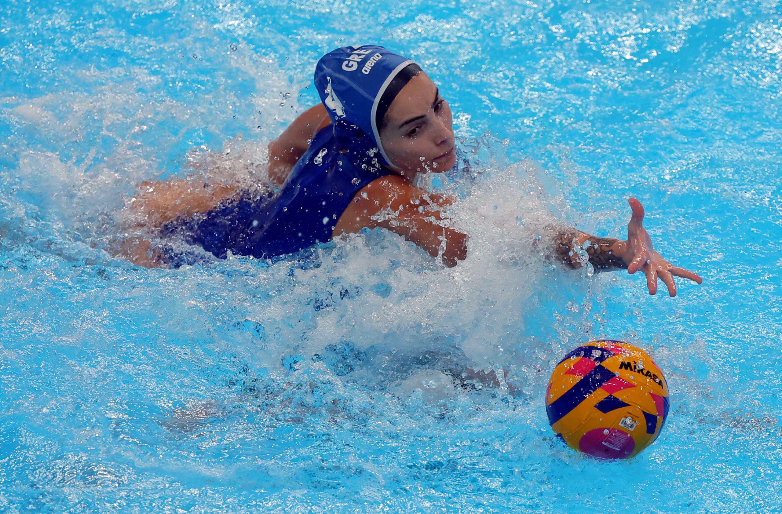 Water Polo - Women's Semi Final - Hungary v Greece - Aspire Dome, Doha, Qatar - February 14, 2024 Greece's Nikoleta Eleftheriadou in action REUTERS