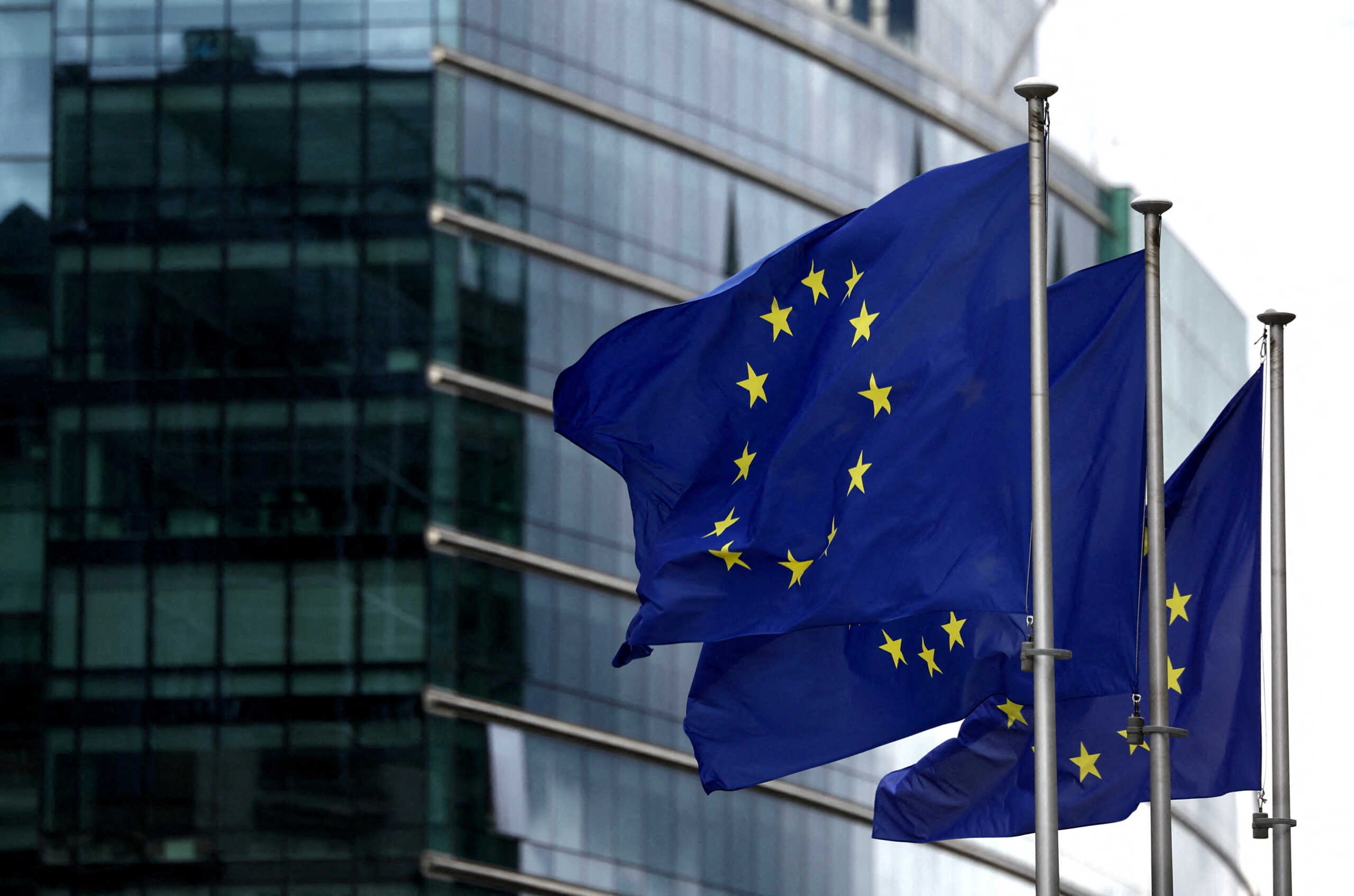FILE PHOTO: European flags fly outside the European Commission headquarters in Brussels, Belgium September 20, 2023. REUTERS