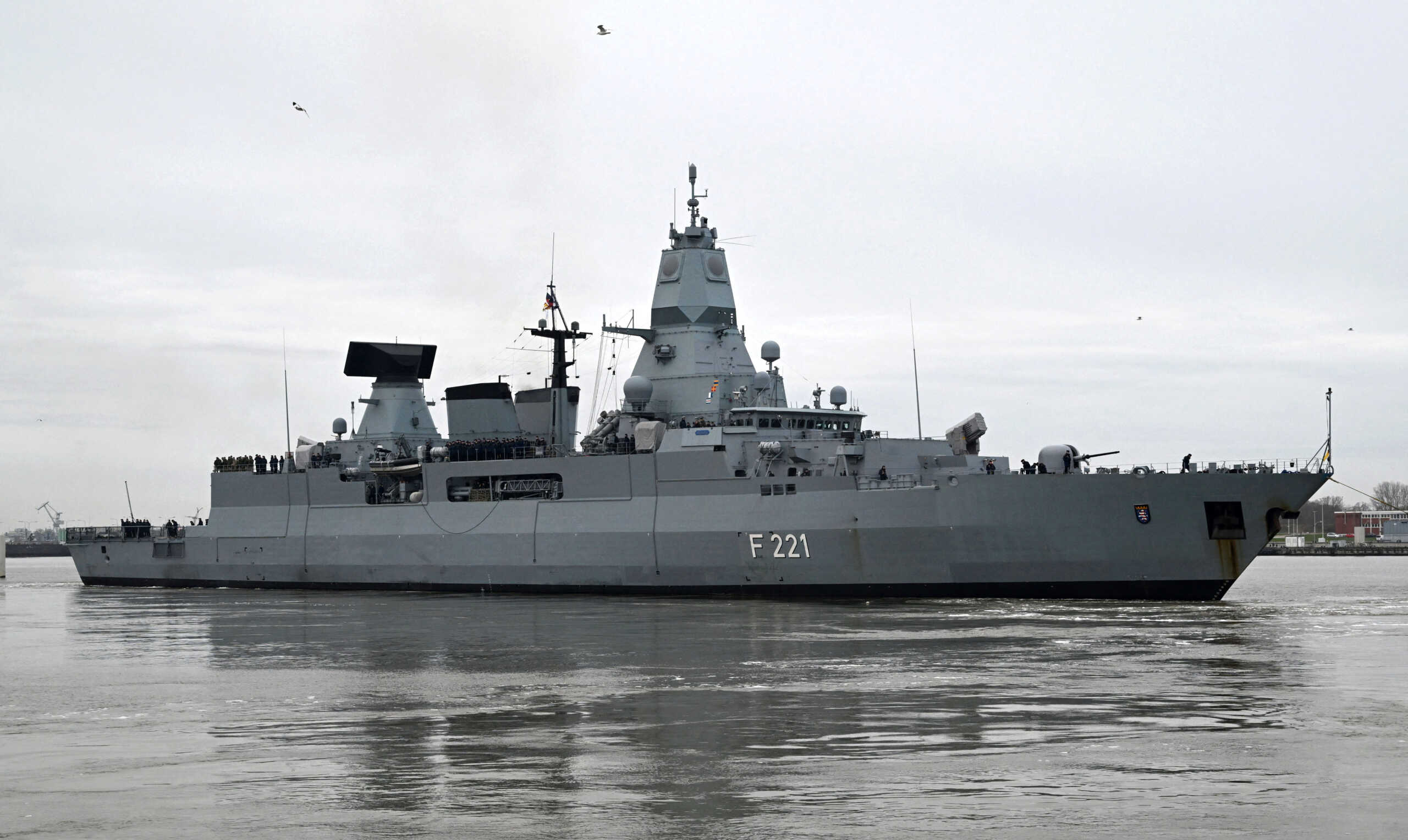 Frigate "Hessen" is sent off to the Red Sea from Wilhelmshaven, Germany, February 8, 2024, subject to an EU and national mandate, it will participate in the international EUNAVFOR ASPIDES mission to protect shipping and ensure freedom of navigation in the Red Sea. REUTERS