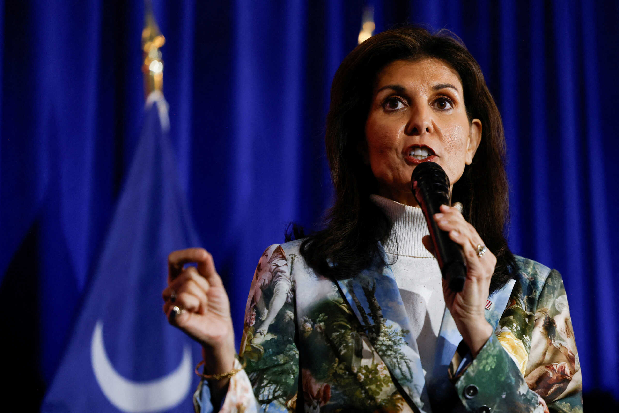 FILE PHOTO: U.S. Republican presidential candidate and former U.S. Ambassador to the United Nations Nikki Haley speaks at a campaign stop in Summerville, South Carolina, U.S., February 13, 2024. REUTERS