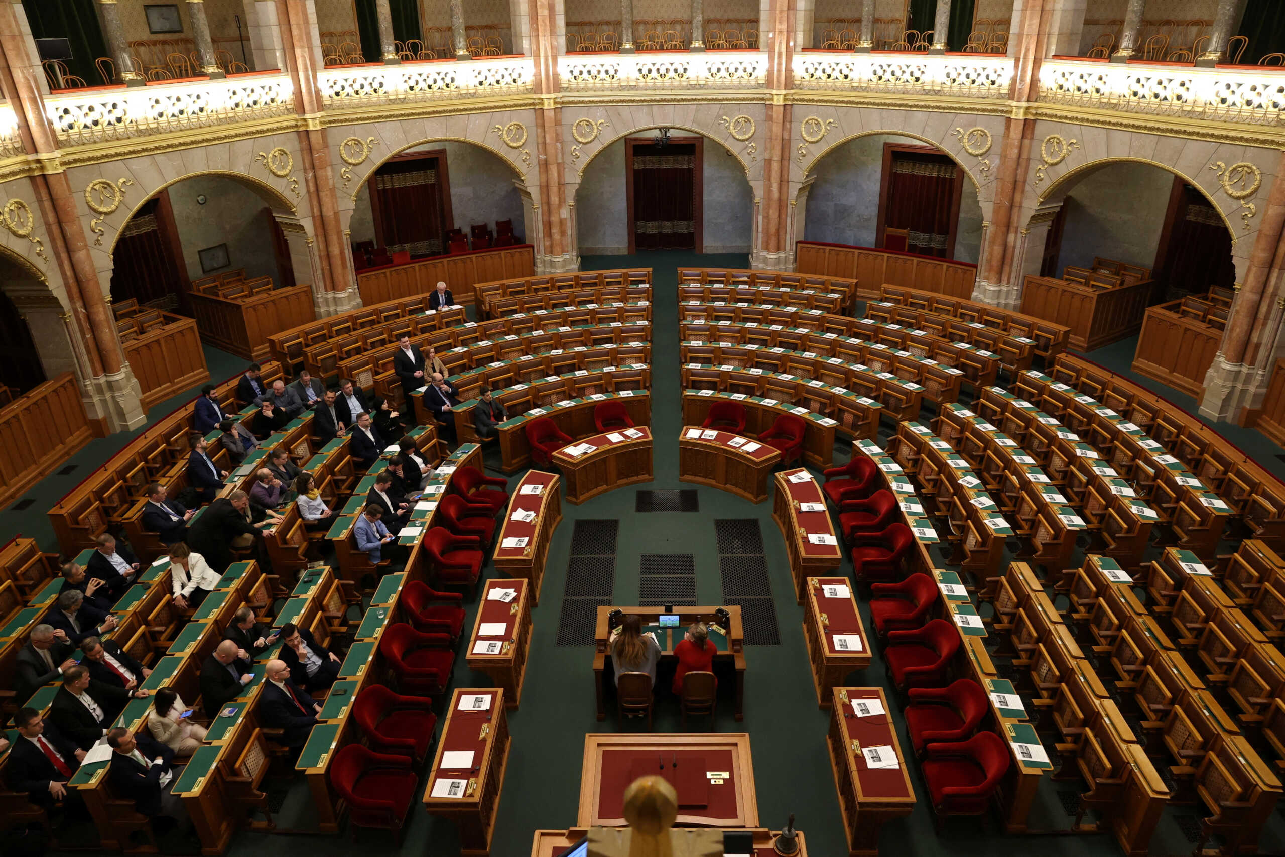 Opposition representatives attend the Hungarian Parliament's extraordinary session called by the opposition in a surprise show of pressure on Budapest to approve Sweden's NATO bid in Budapest, Hungary, February 5, 2024. REUTERS