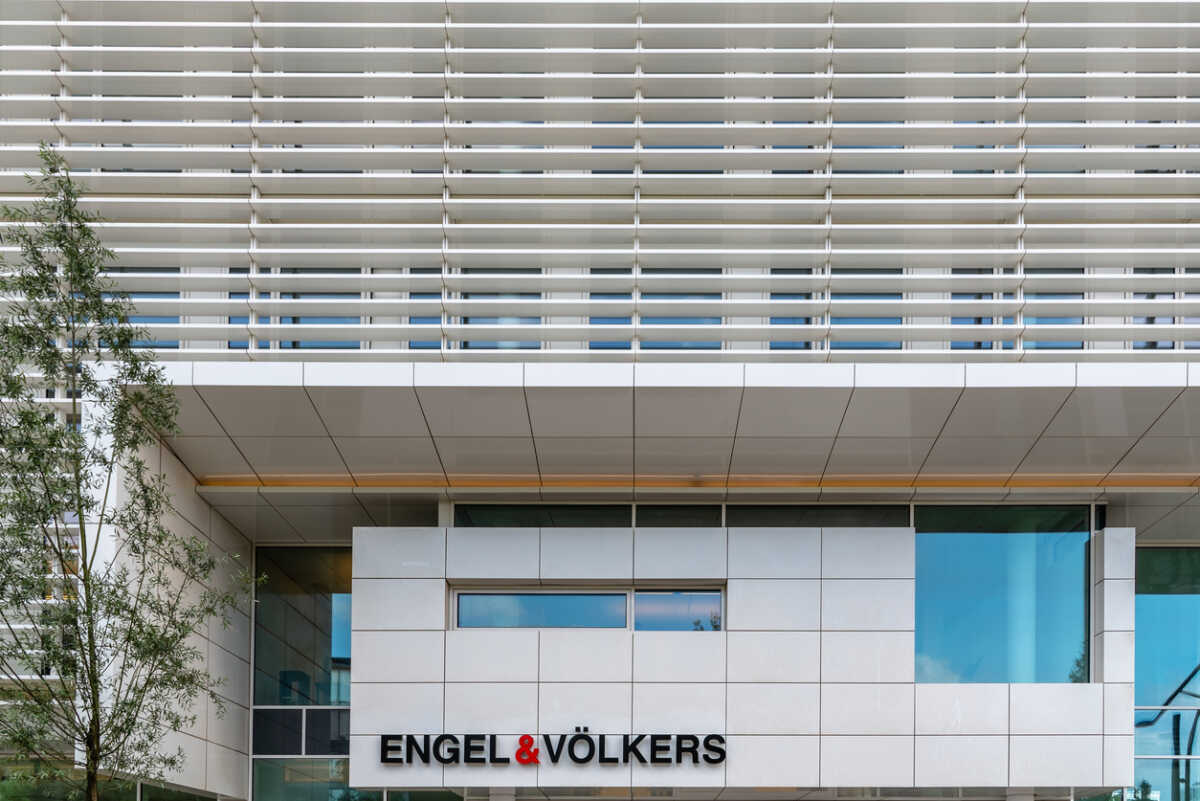 Hamburg, Germany - August 7, 2019: Engel & Volkers headquarters in Hamburg. It is located in a new building designed by Richard Meier architect