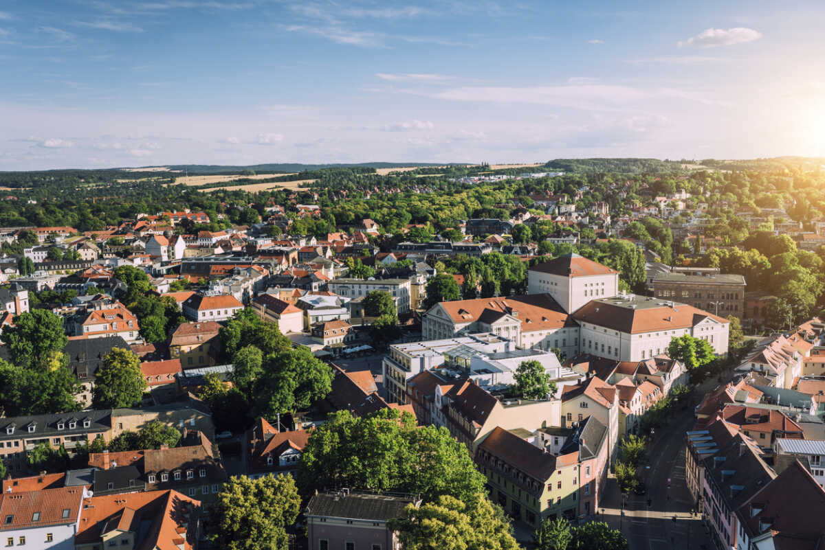 Weimar is a city in Germany mostly known for its cultural heritage. aerial view of Weimar, Thuringia, Germany