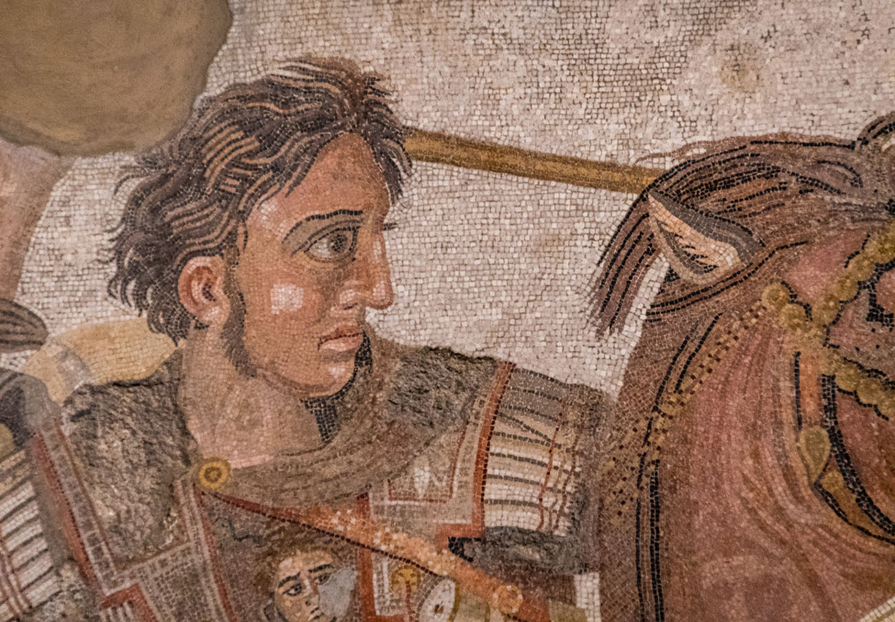 The Alexander Mosaic is a Roman floor mosaic originally from the House of the Faun in Pompeii (an alleged imitation of a Philoxenus of Eretria or Apelles' painting) that dates from circa 100 BC