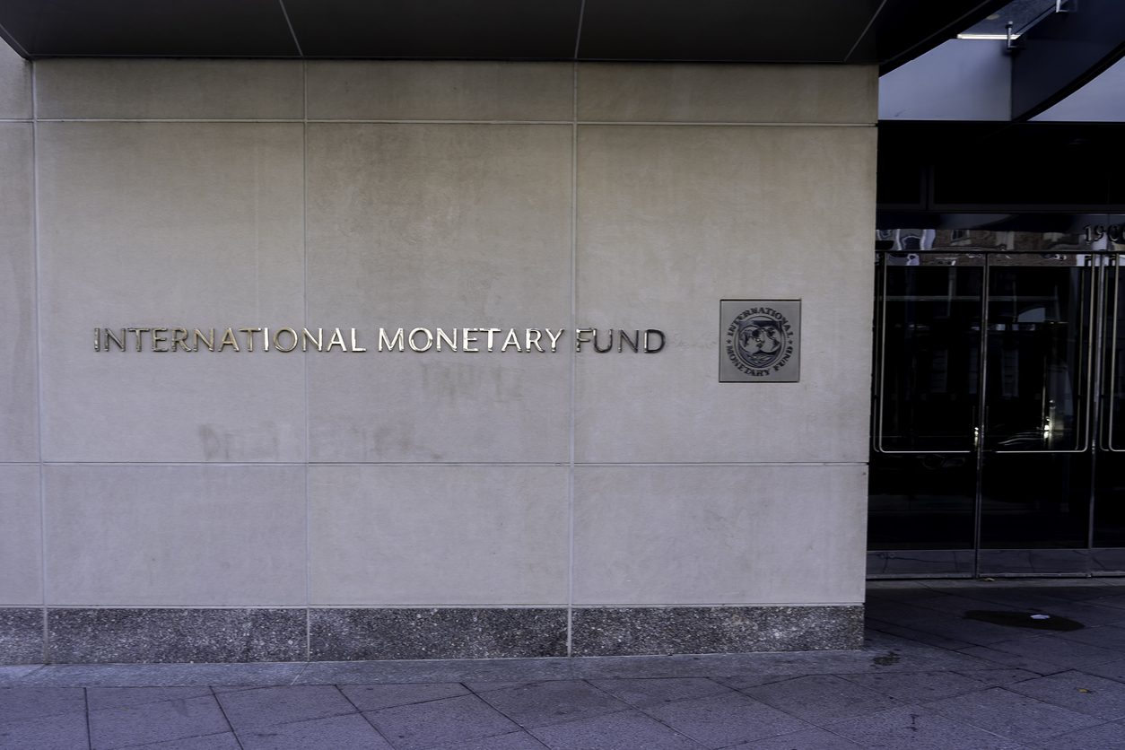 Washington D.C., USA - January 12, 2020: Sign of The International Monetary Fund (IMF) on their headquarters building in Washington D.C. IMF is an international organization.