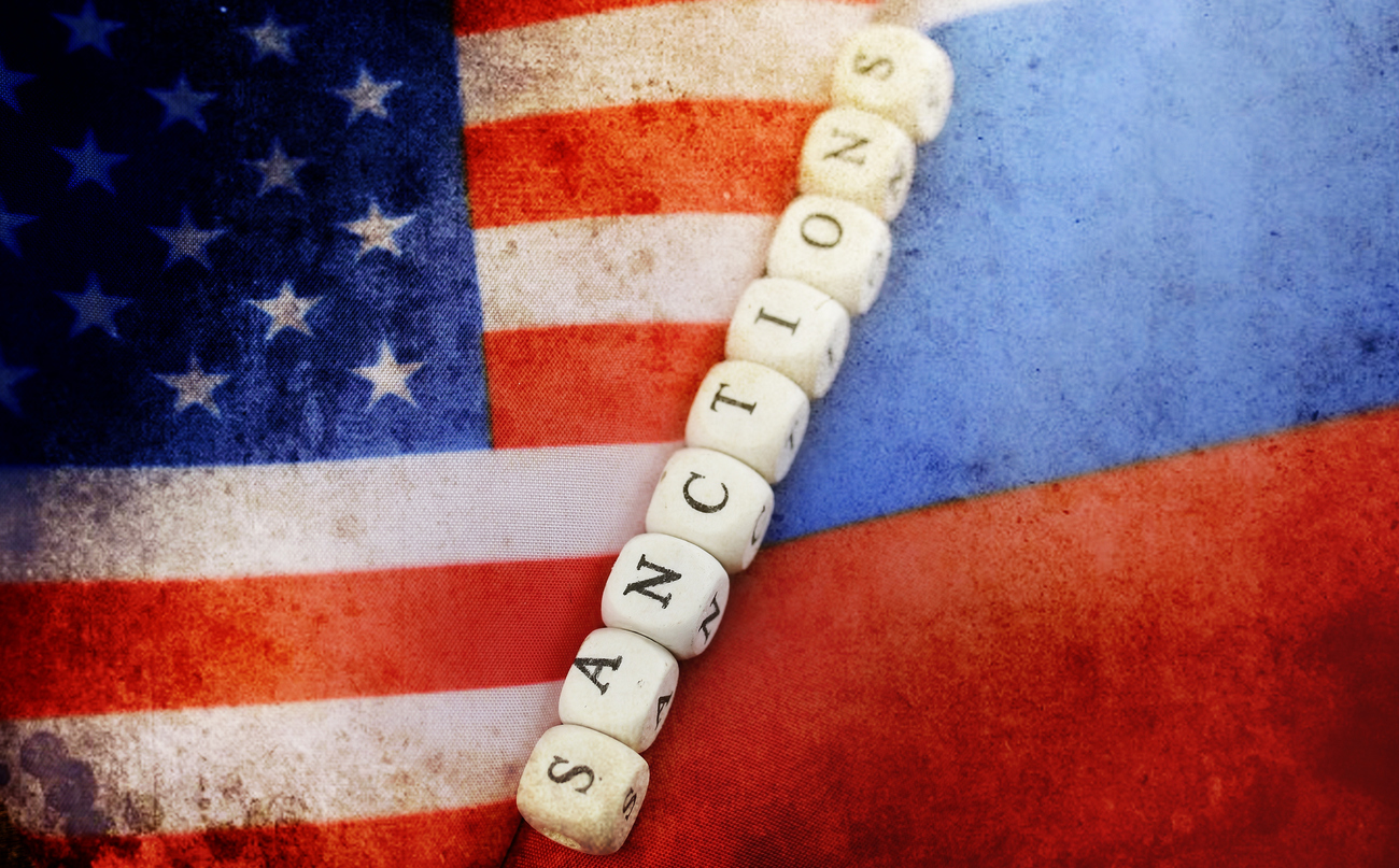 effect with scratches on photo russian usa flag sanctions