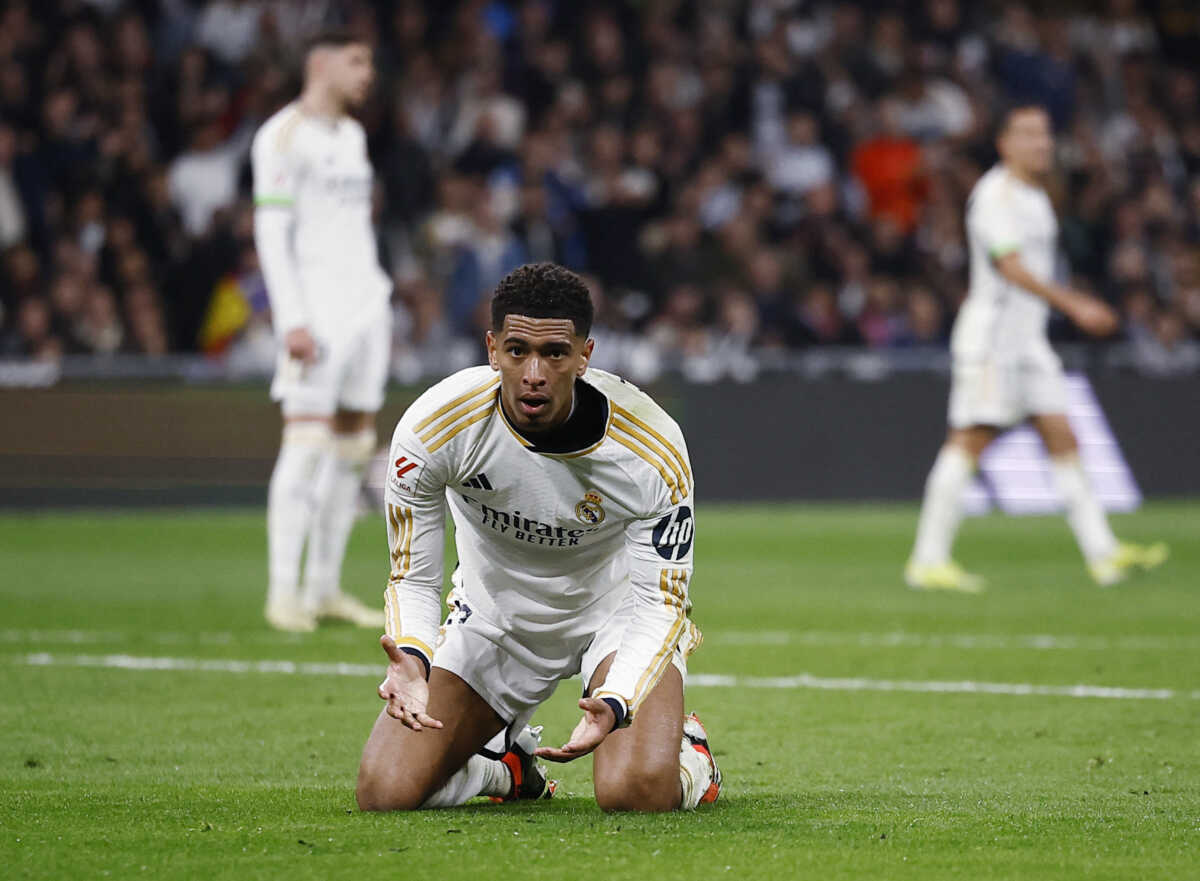 Soccer Football - LaLiga - Real Madrid v Atletico Madrid - Santiago Bernabeu, Madrid, Spain - February 4, 2024 Real Madrid's Jude Bellingham reacts REUTERS