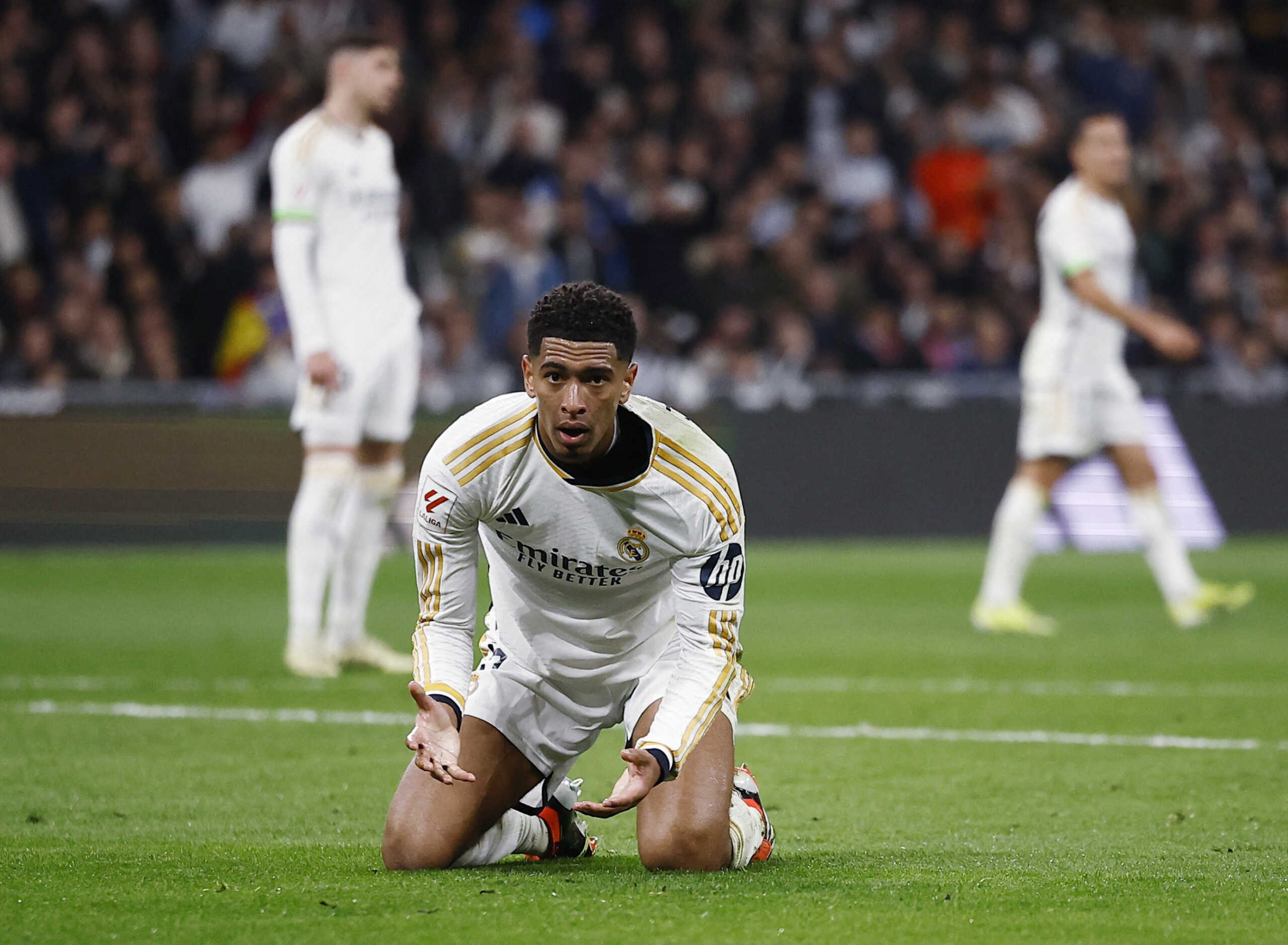 Soccer Football - LaLiga - Real Madrid v Atletico Madrid - Santiago Bernabeu, Madrid, Spain - February 4, 2024 Real Madrid's Jude Bellingham reacts REUTERS