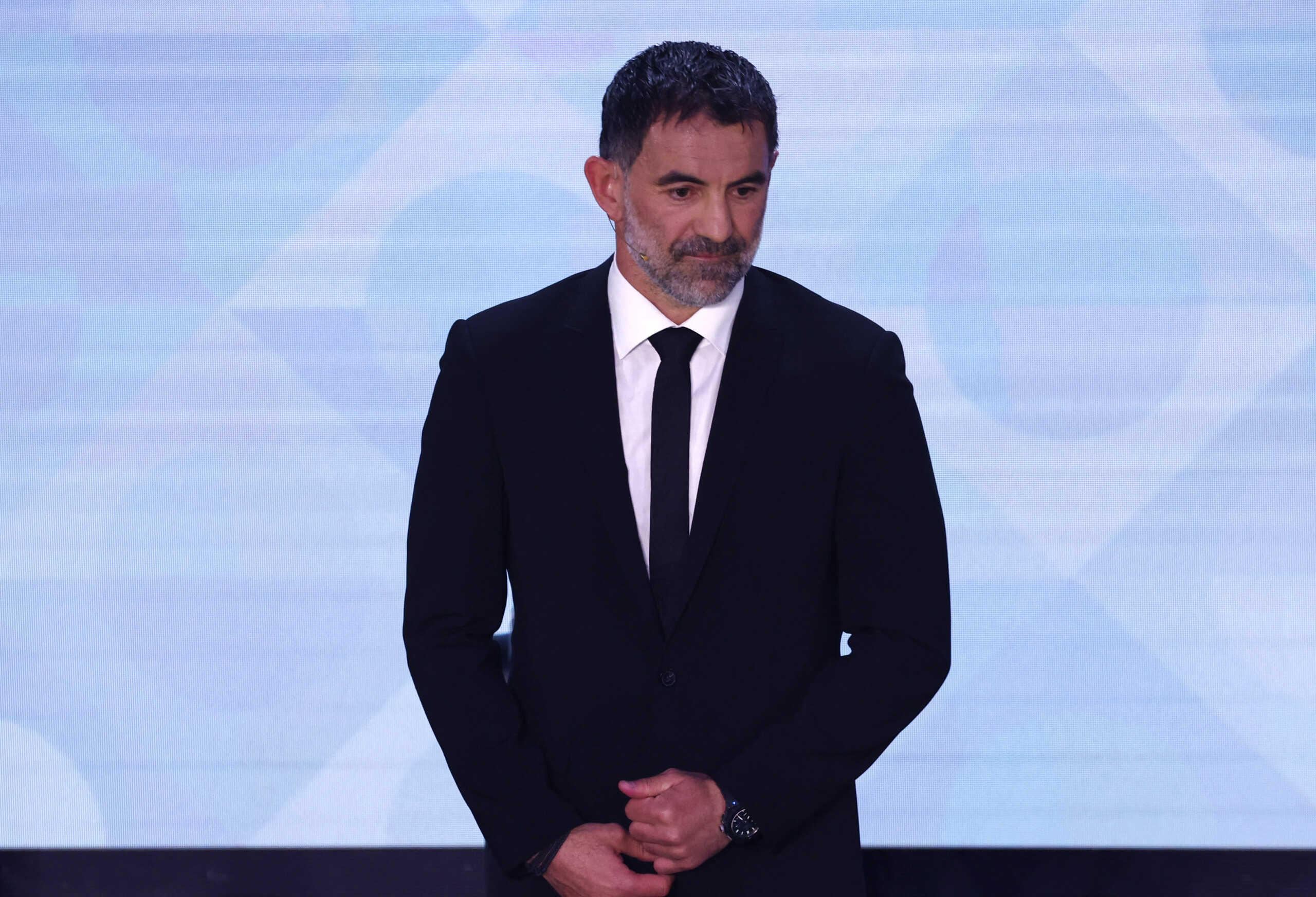 Soccer Football - UEFA Nations League 2024-25 Draw - Maison de la Mutualite, Paris, France - February 8, 2024 Former player Giorgos Karagounis during the draw REUTERS