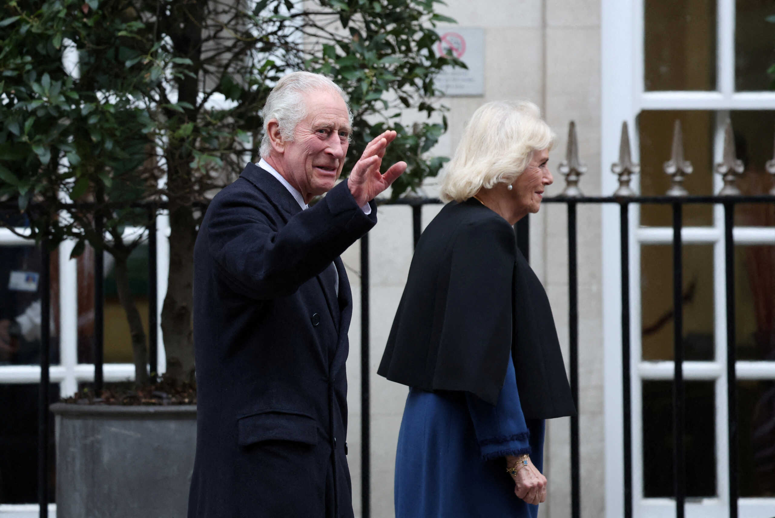 FILE PHOTO: Britain's King Charles leaves the London Clinic with Britain's Queen Camilla after receiving treatment for an enlarged prostate in London, Britain January 29, 2024. REUTERS