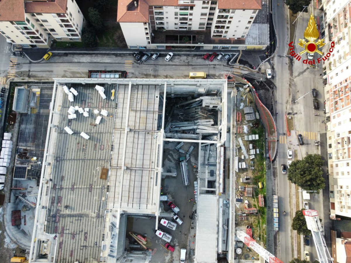 General view of a collapsed construction site in Florence, Italy February 16, 2024. Vigili del Fuoco