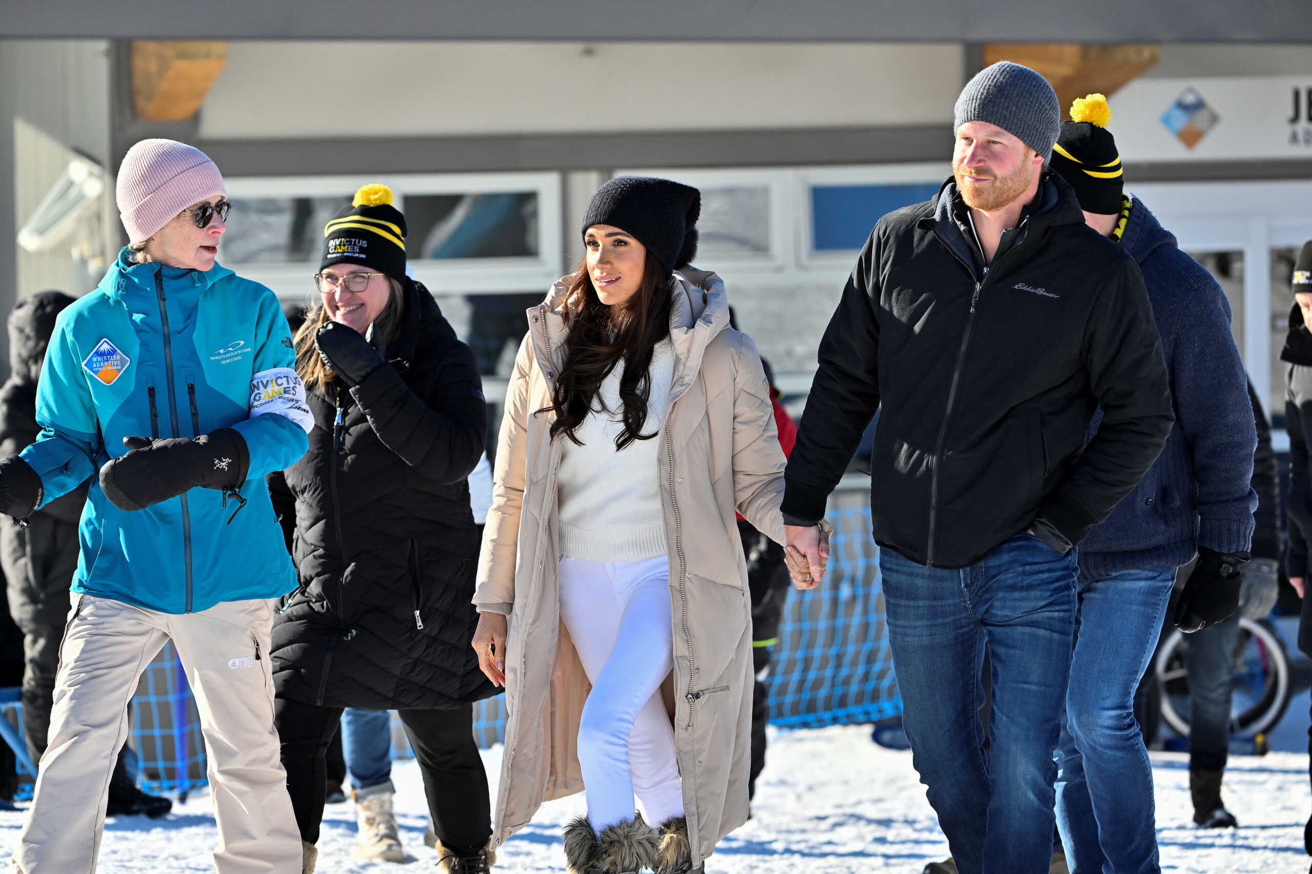 Britain's Prince Harry, Duke of Sussex and his wife Meghan, Duchess of Sussex, visit the training camp for the Invictus Games Vancouver Whistler 2025, in Whistler, British Columbia, Canada February 14, 2024.  REUTERS